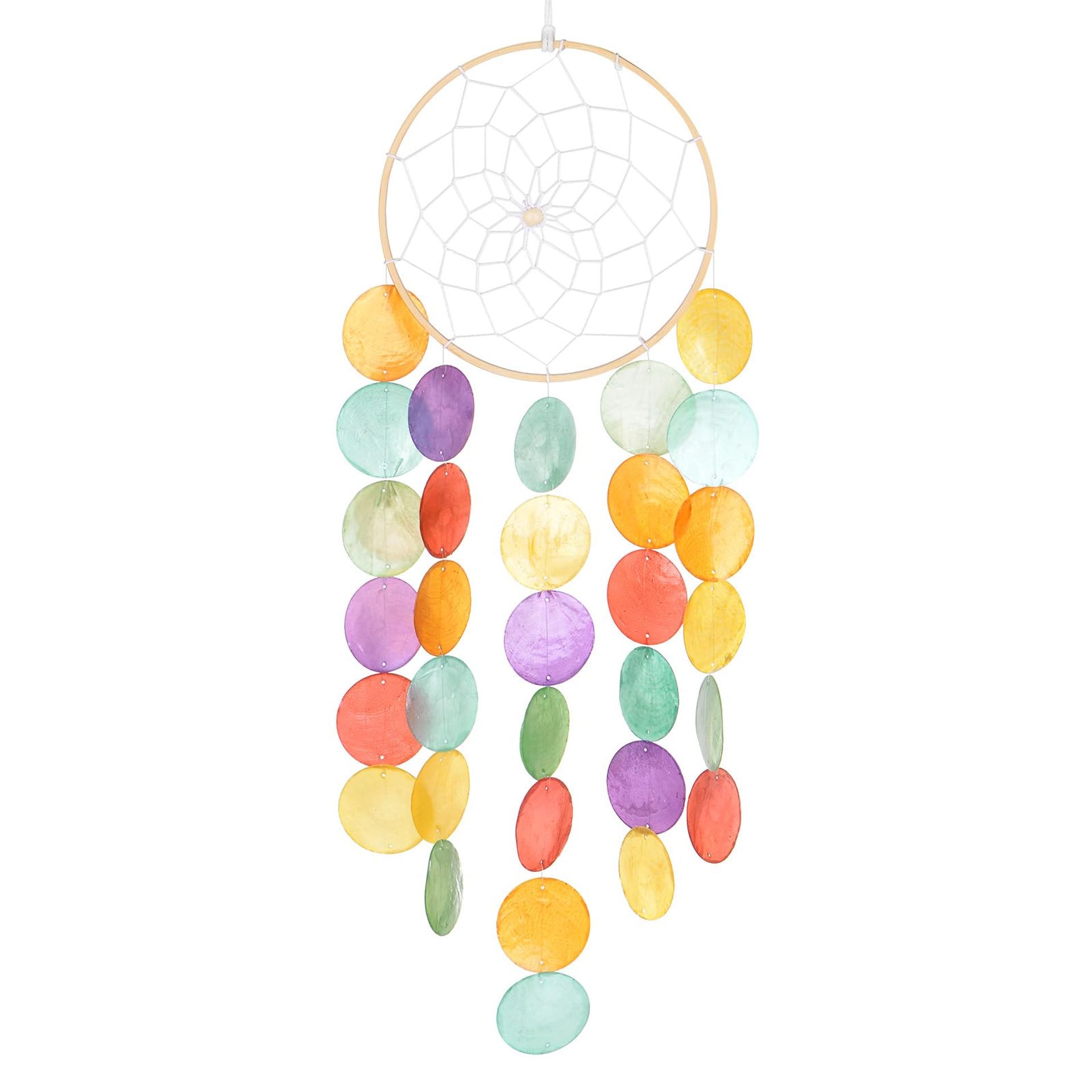Shell Wind Chime Outdoor Garden Decor Dreamcatcher Style Handmade Sea Glass - Colourful 17x53cm