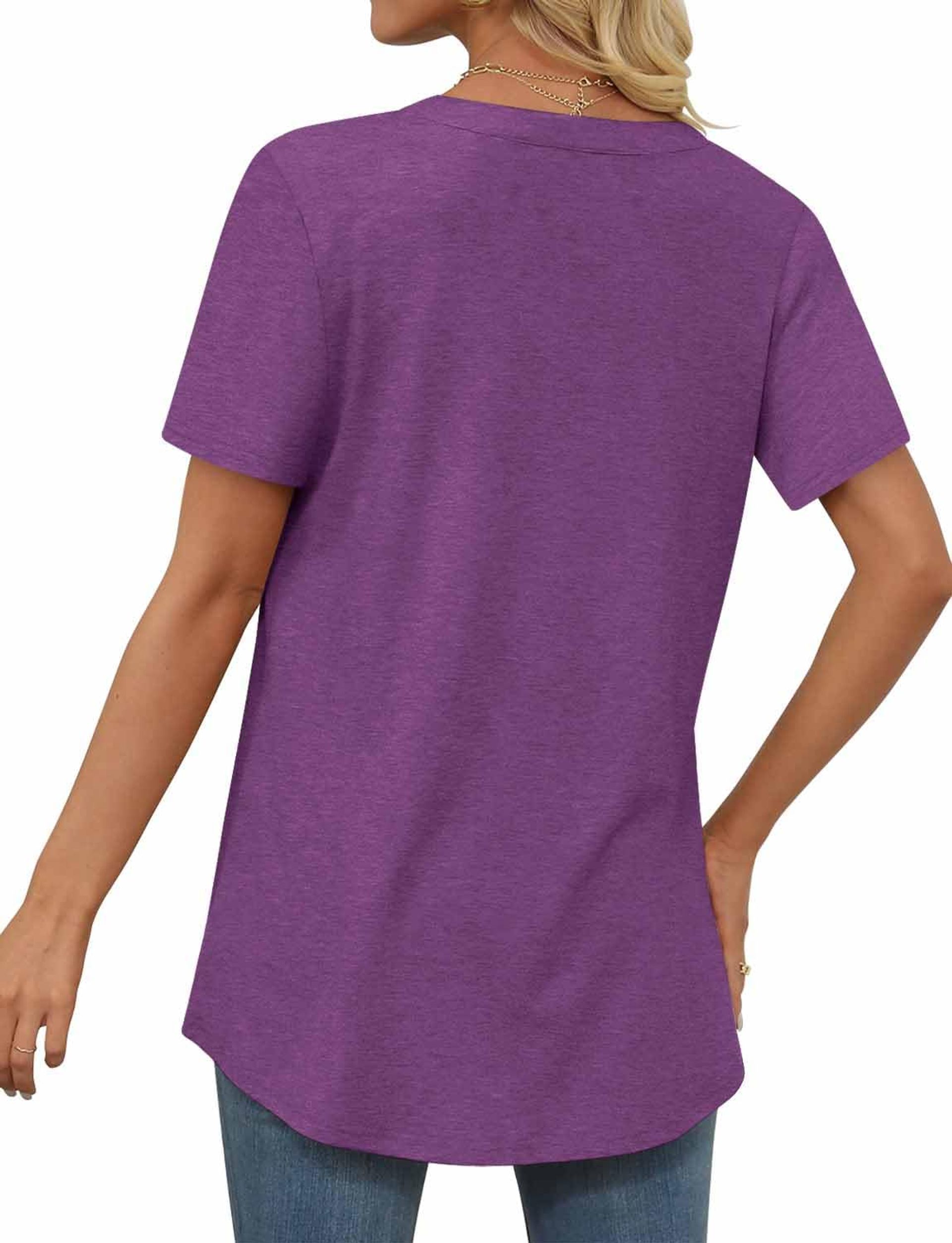 KISSMODA Ladies Flowy Tops Short Sleeve V Neck Henley Shirts Summer Basic