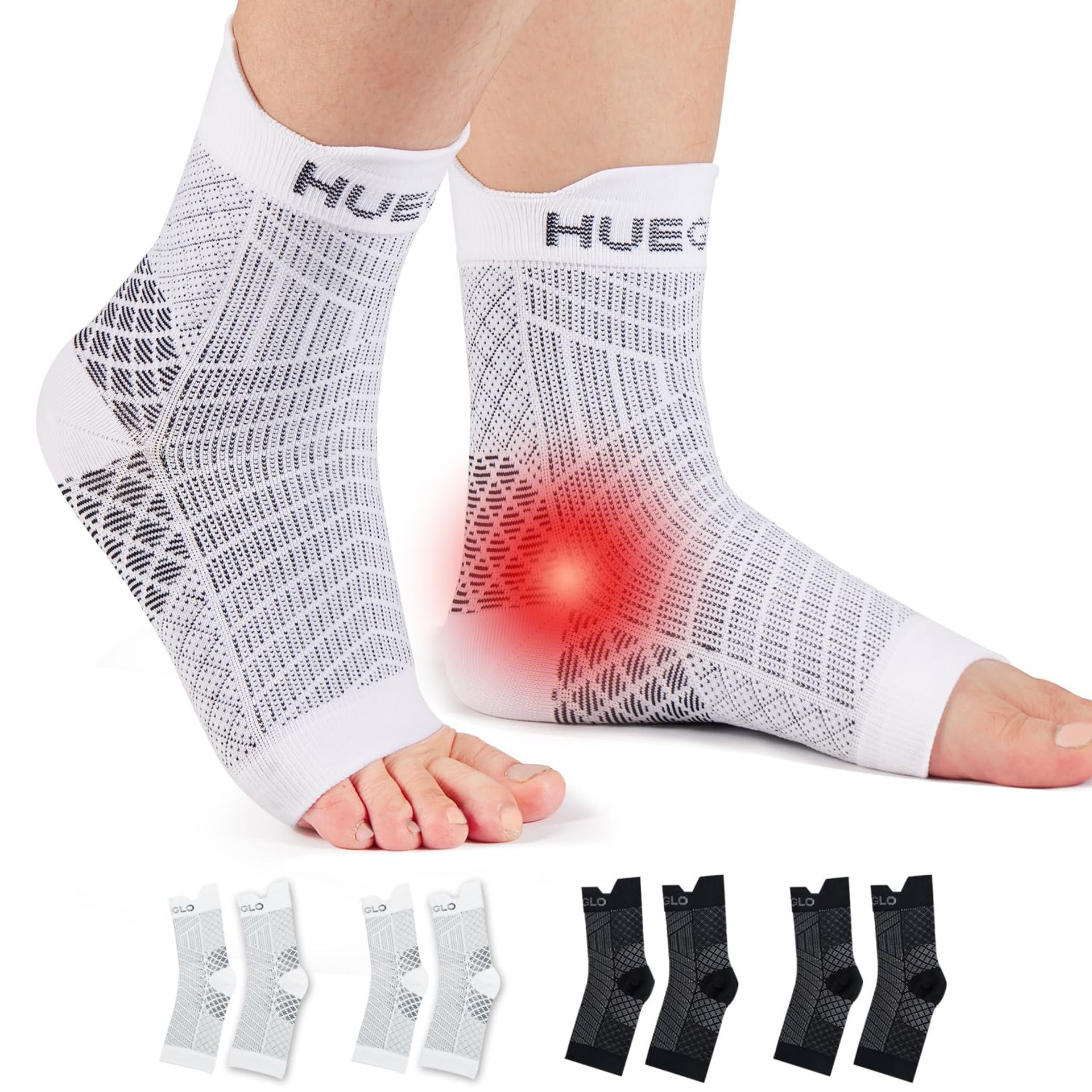 HUGLO 4 Pairs Plantar Fasciitis Socks Neuropathy Neuro Socks Compression Socks for Women Men Ankle Support Brace for Weak Sprained Ankle Breathable Anti-Slip Foot Support Brace