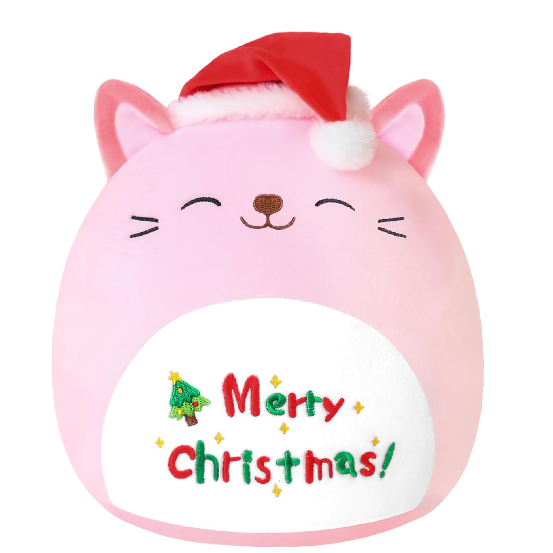 Christmas Cat Plush Cushion 25cm – Soft Kawaii Stuffed Animal Toy with Santa Hat for Kids & Festive Home Décor