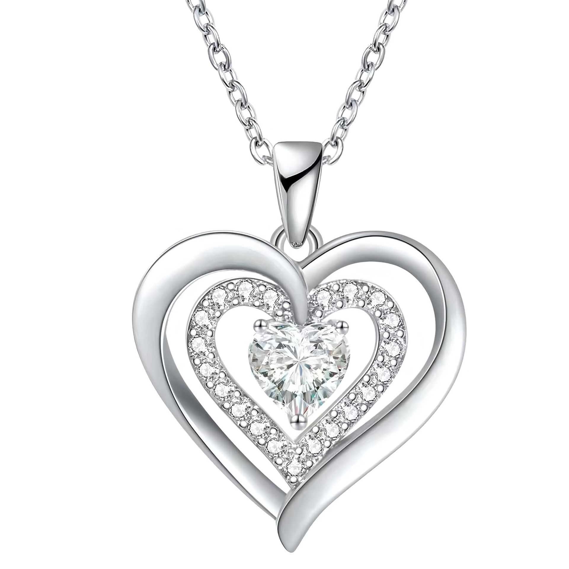 Heart Necklace Moissanite Diamond Pendant Jewellery Gift for Women Birthday Anniversary - Silver One Size - Valentines - Valentines