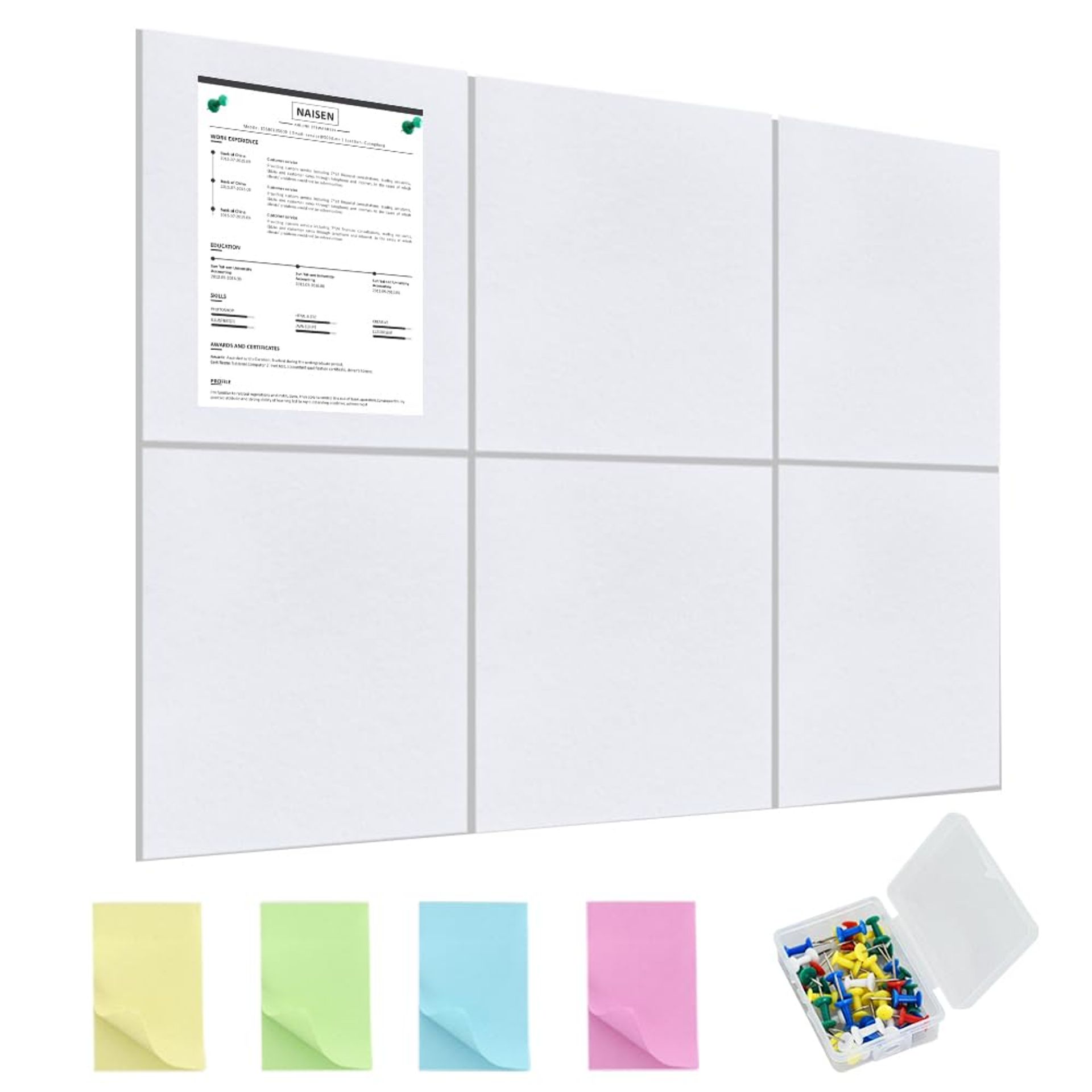 Vuzvuv 8Pcs White Cork Board Bar Strips with 50 Pushpins & Sticky Notes, Self-Adhesive Bulletin Board Strips No Damage for Wall, Felt Pin Board for Paste Notes, Photos, Schedules Office Decor
