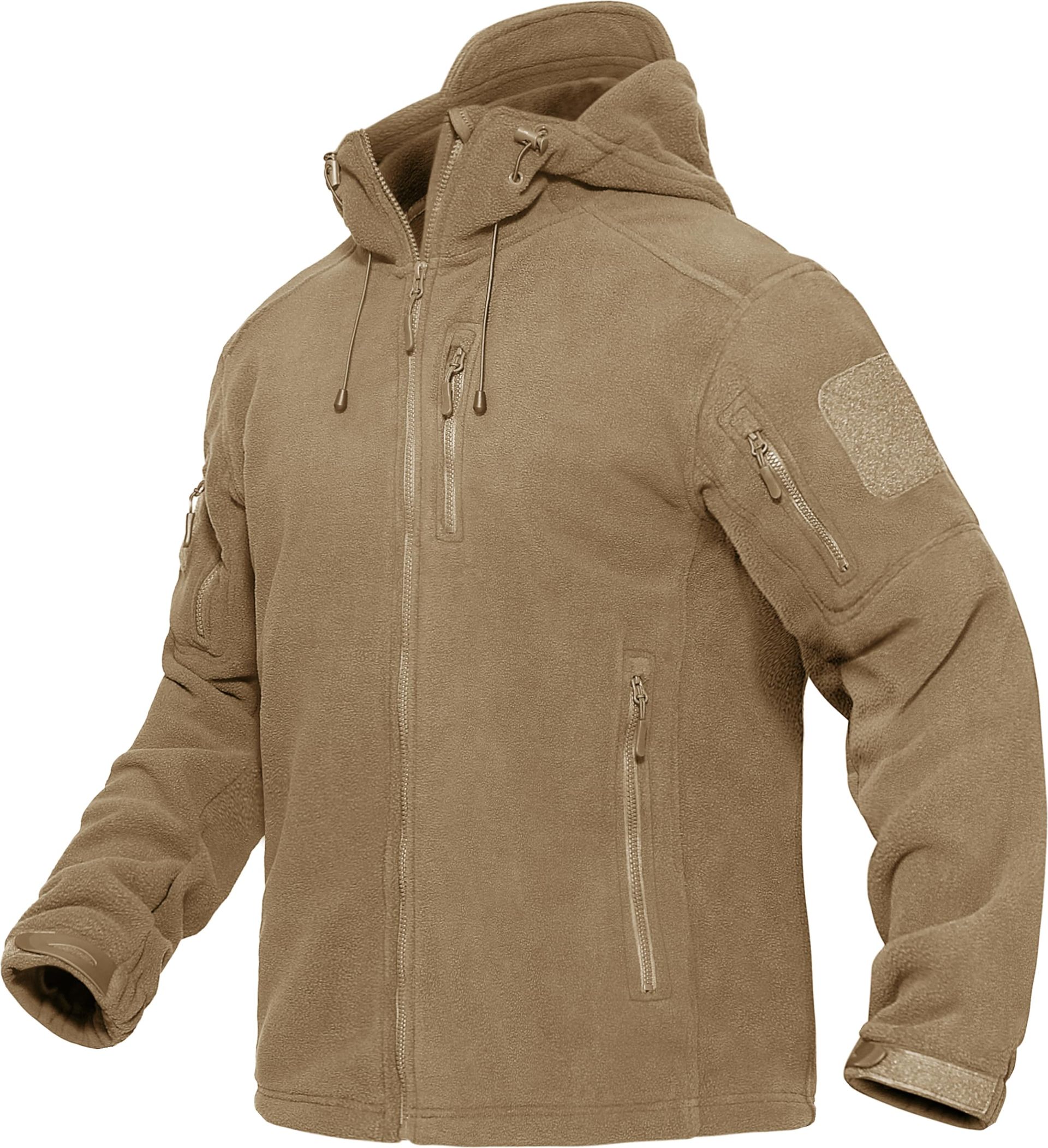 Men's Tactical Hoodie Windproof Military Fleece Jacket with Zip Pockets - Sand L