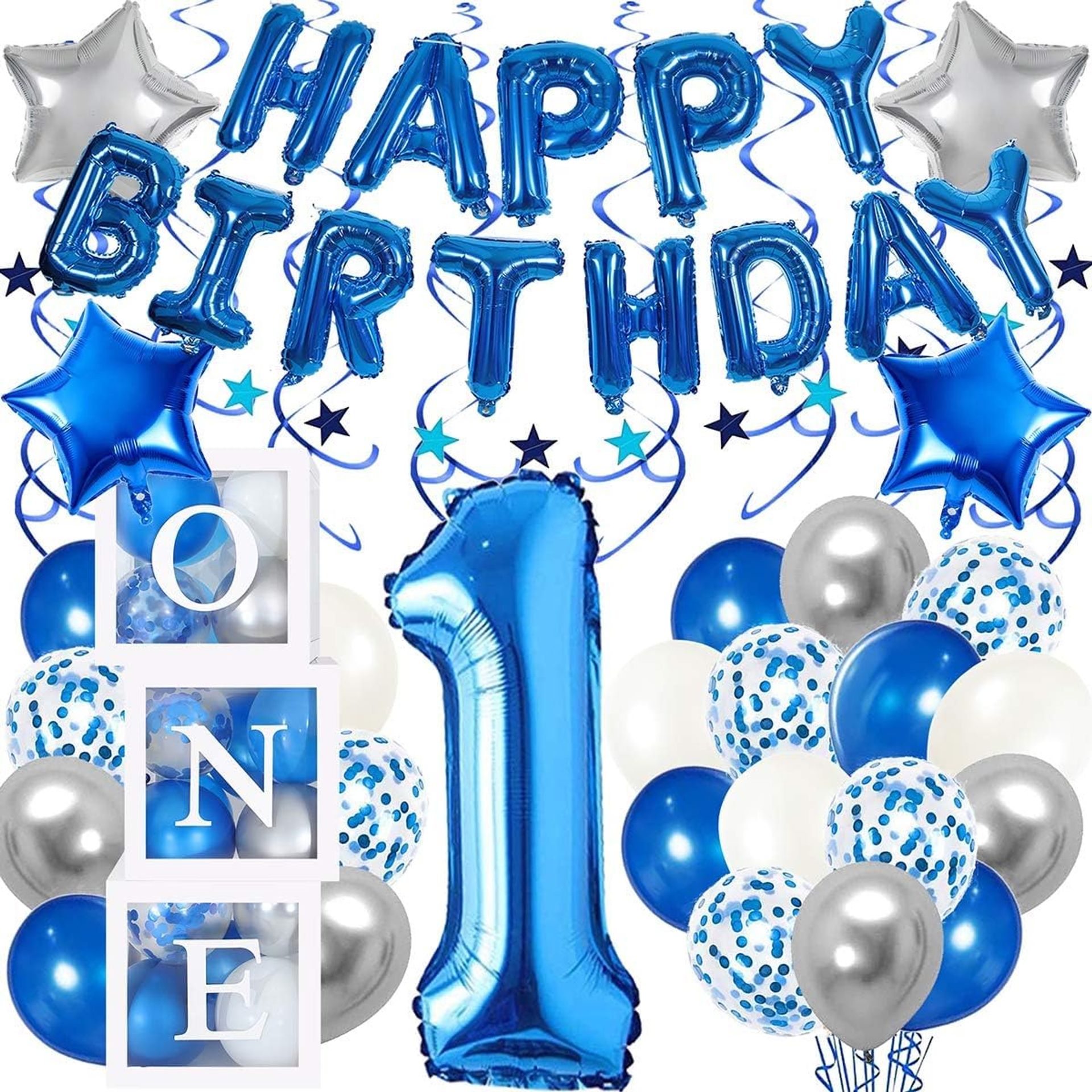 1st Birthday Party Decorations Set with ONE Balloons & 40" Foil Number 1 for Boys' First Birthday Celebration - Blue 101.6cm