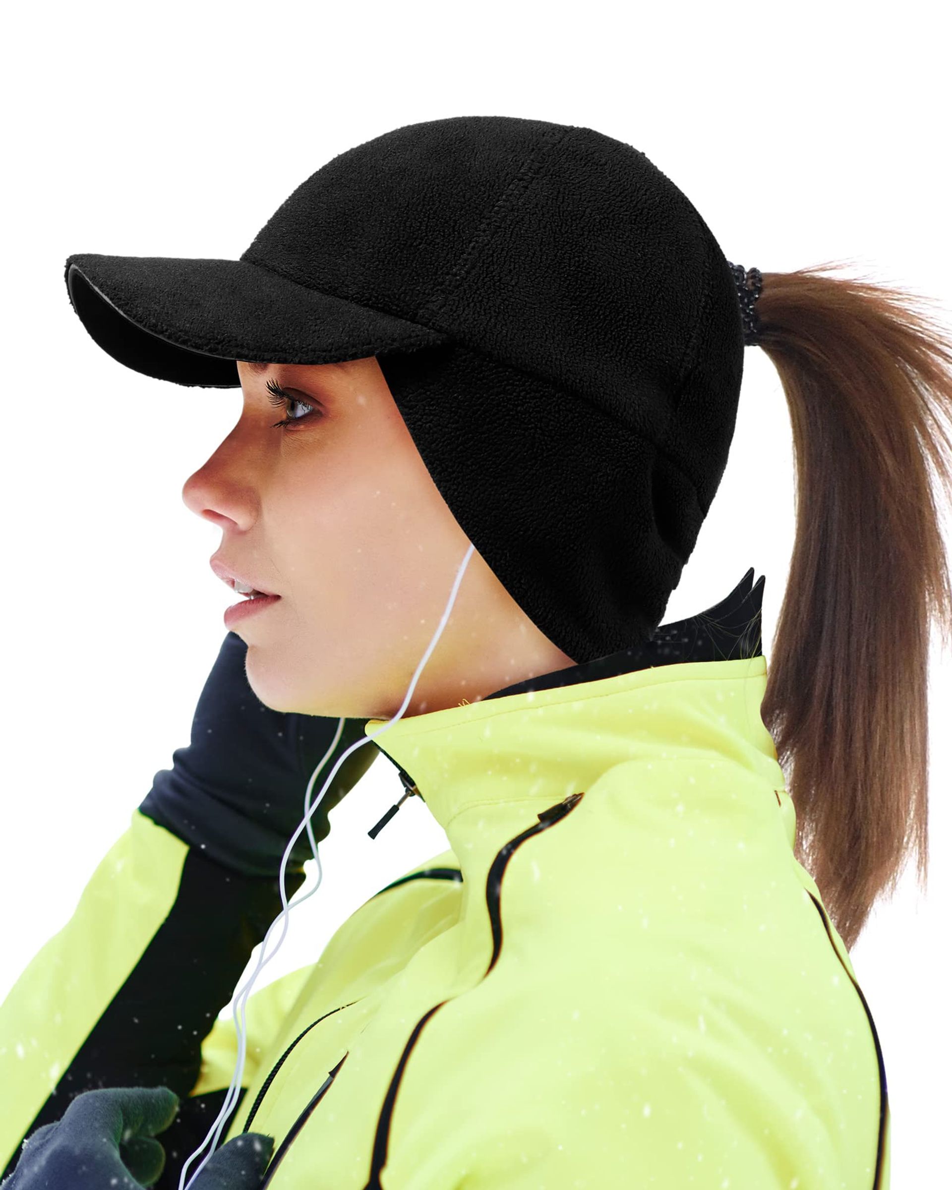 Warm Women's Fleece Ponytail Hat with Earflap, Ideal for Running, Golf & Outdoor Activities