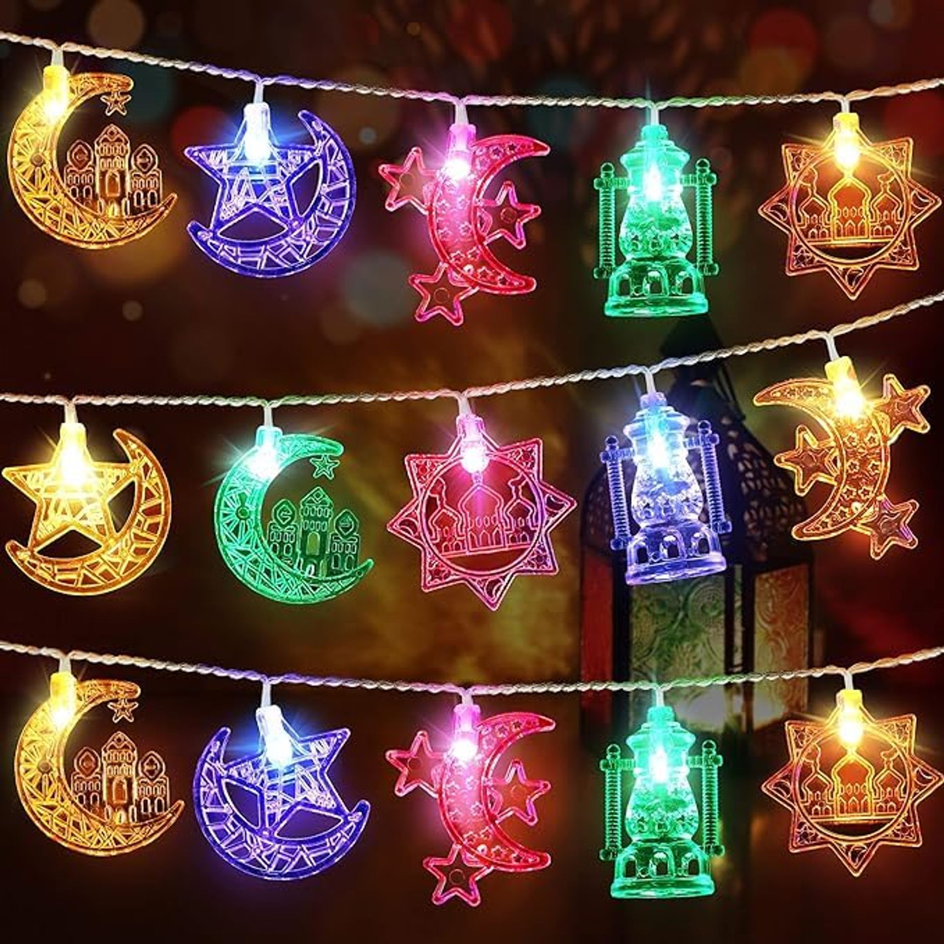 19.7ft 40 LED Moon Star Ramadan String Lights - Battery Operated Eid Mubarak Décor