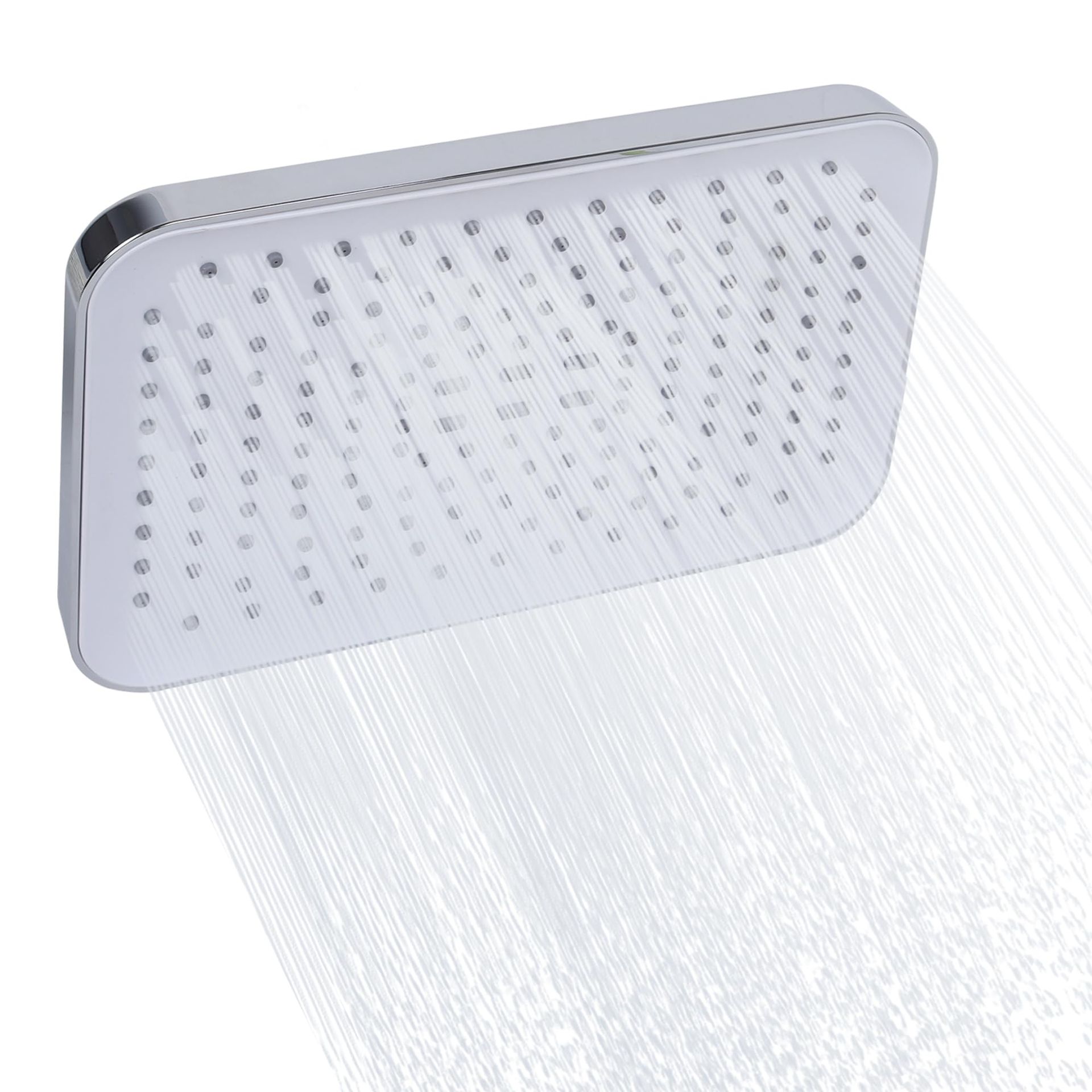 Large High Pressure Rainfall Shower Head, 10 Inch Square, Self-Cleaning, Chrome Finish, Adjustable Angles