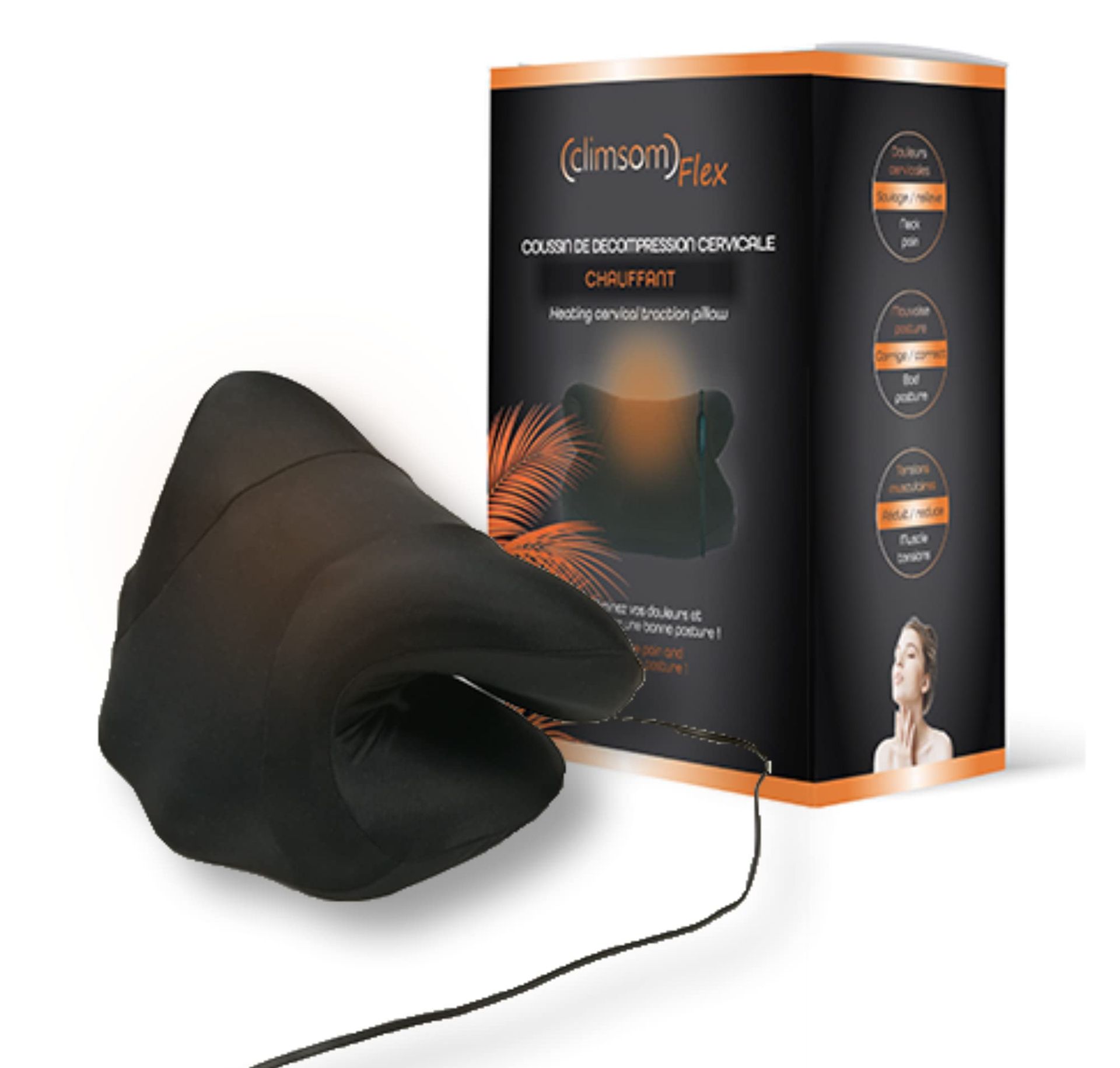Heated Neck Relaxer Flex Cervical Traction Pillow 3 Heat Levels USB Power - Black