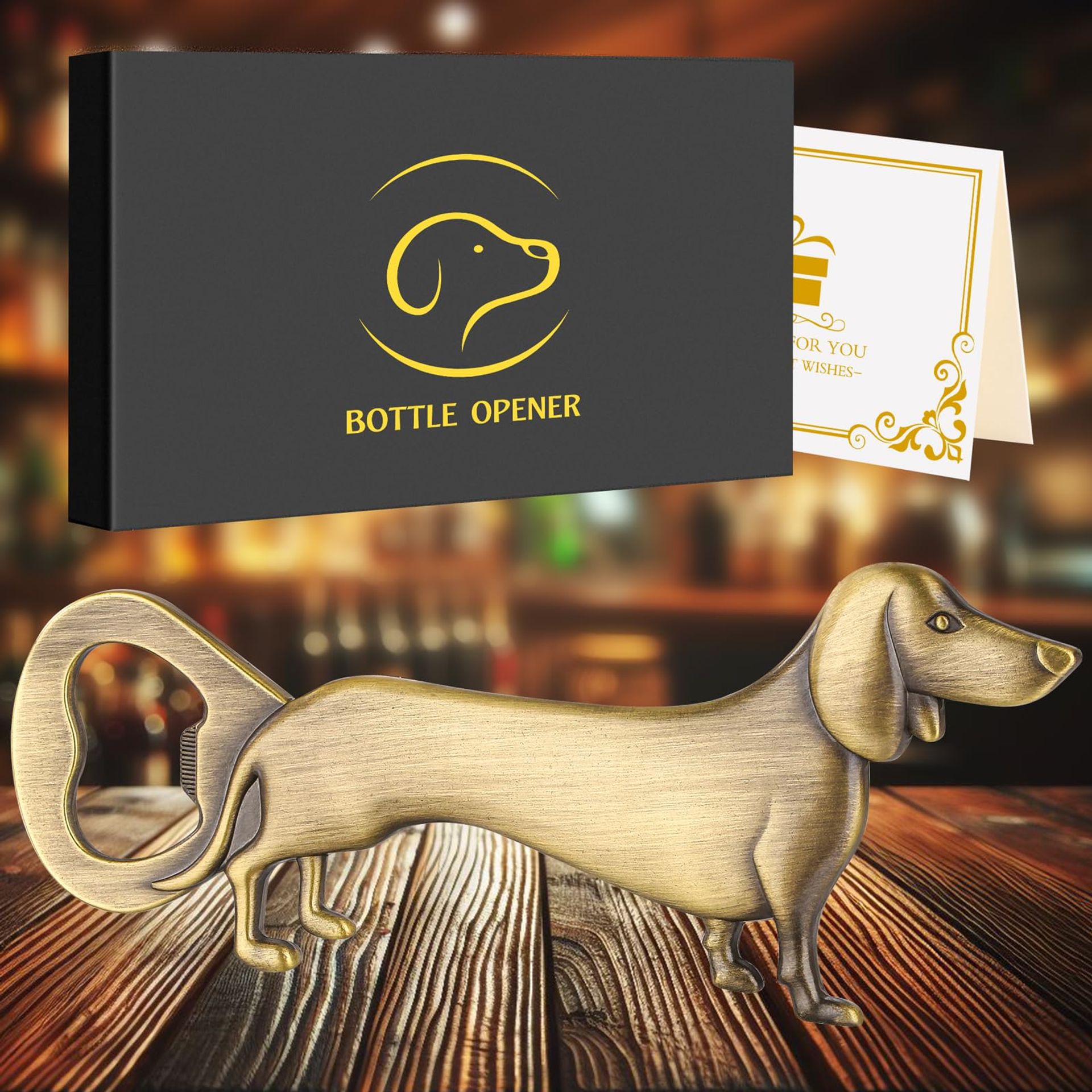 Dachshund Bottle Opener Gift Set - Sausage Dog Beer Opener for Dog Lovers - Gold Zinc Alloy with Gift Box