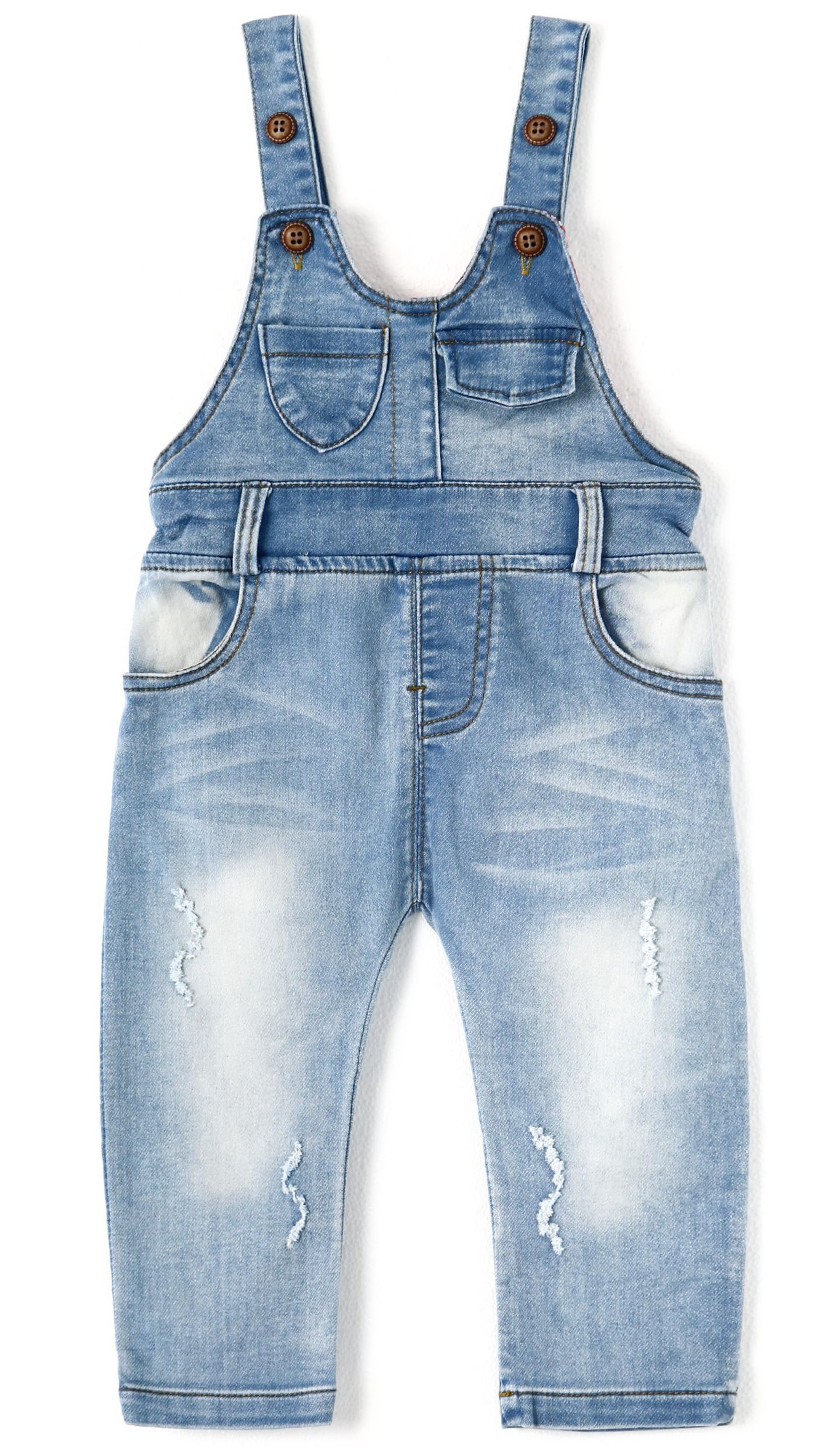 Baby & Little Girls Denim Overalls Classic Jean Dungarees Adjustable Straps - Light Blue 6-12 Months