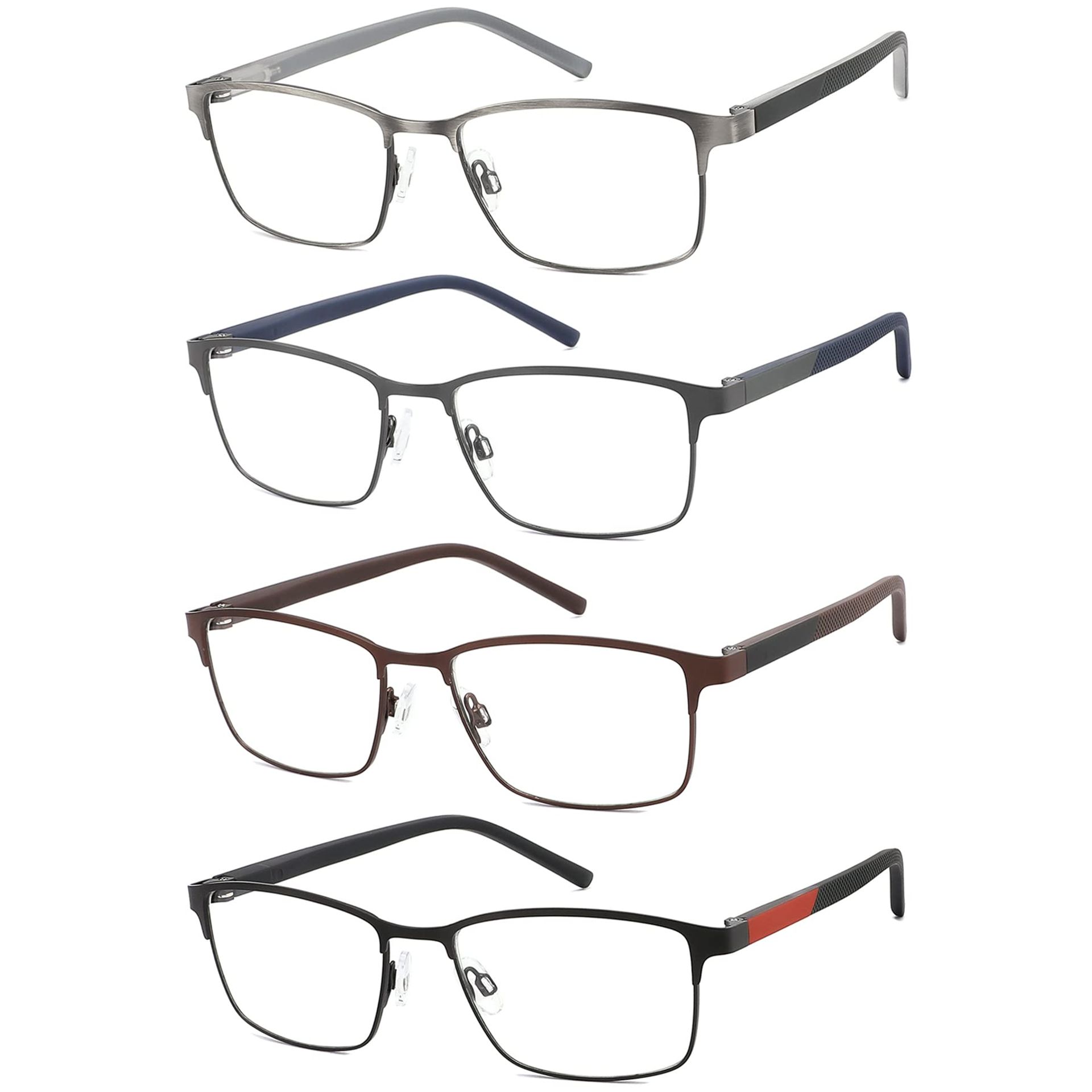 Men's Reading Glasses 4 Pack Blue Light Blocking Anti-Glare Metal Frame - Black Gun Brown Grey 2.75x