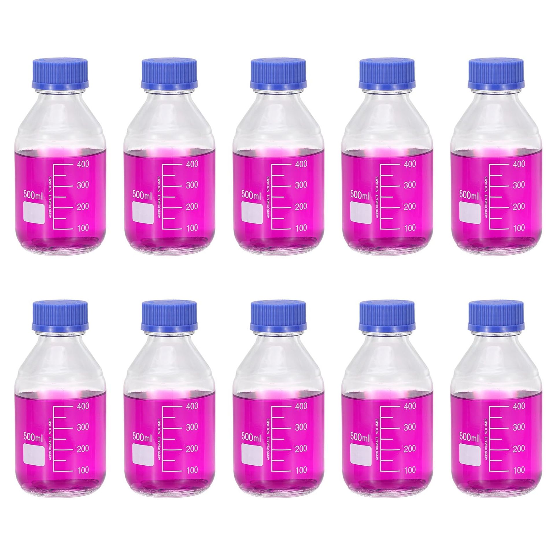 10 Pack 500ml Borosilicate Glass Reagent Storage Bottles with GL32 Screw Caps - Leakproof, Graduated, Heat-Resistant for Lab Liquids