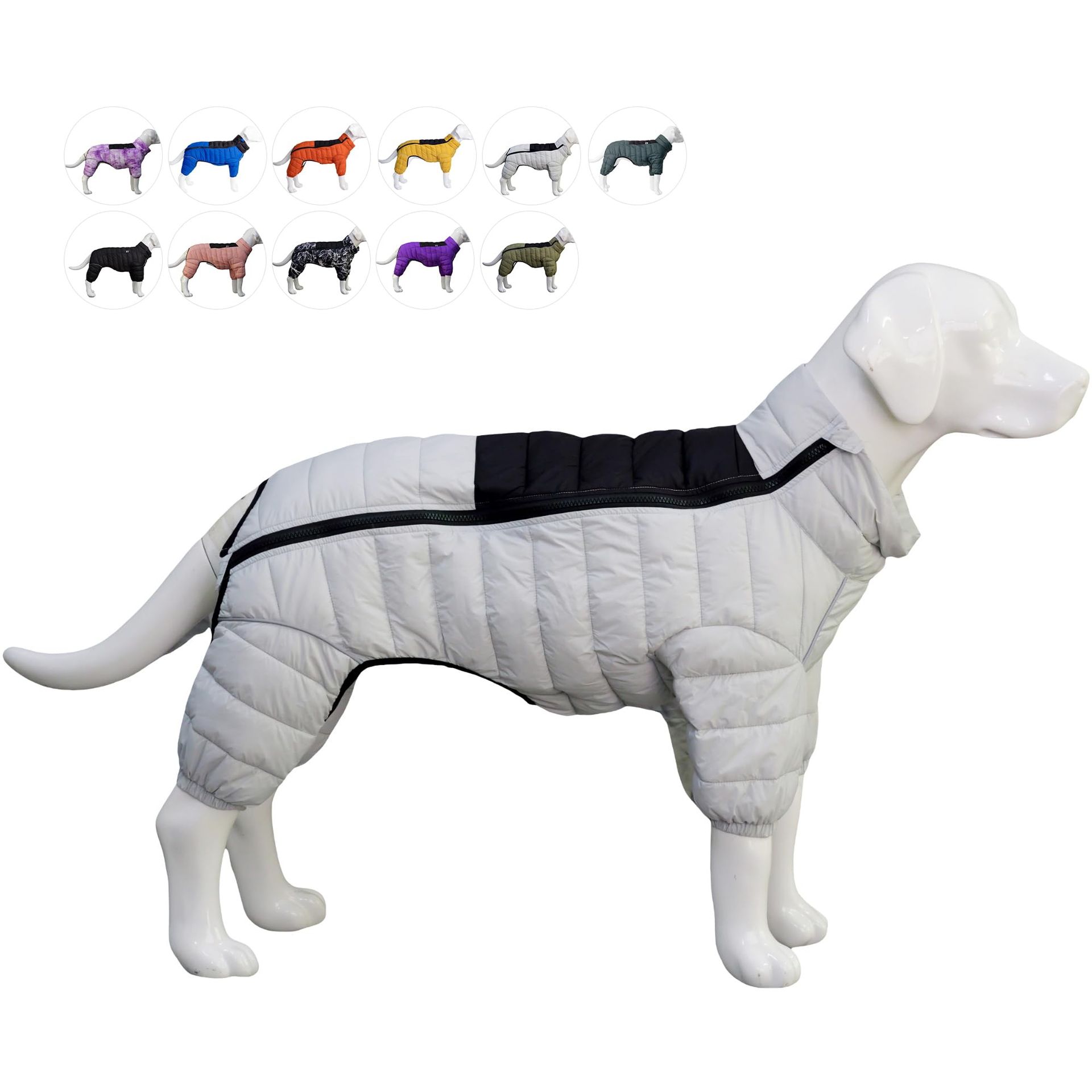 Warm Waterproof Dog Coat with 4-Leg Coverage, Windproof Reflective Outdoor Jacket with Zip & Adjustable Collar - Off White L