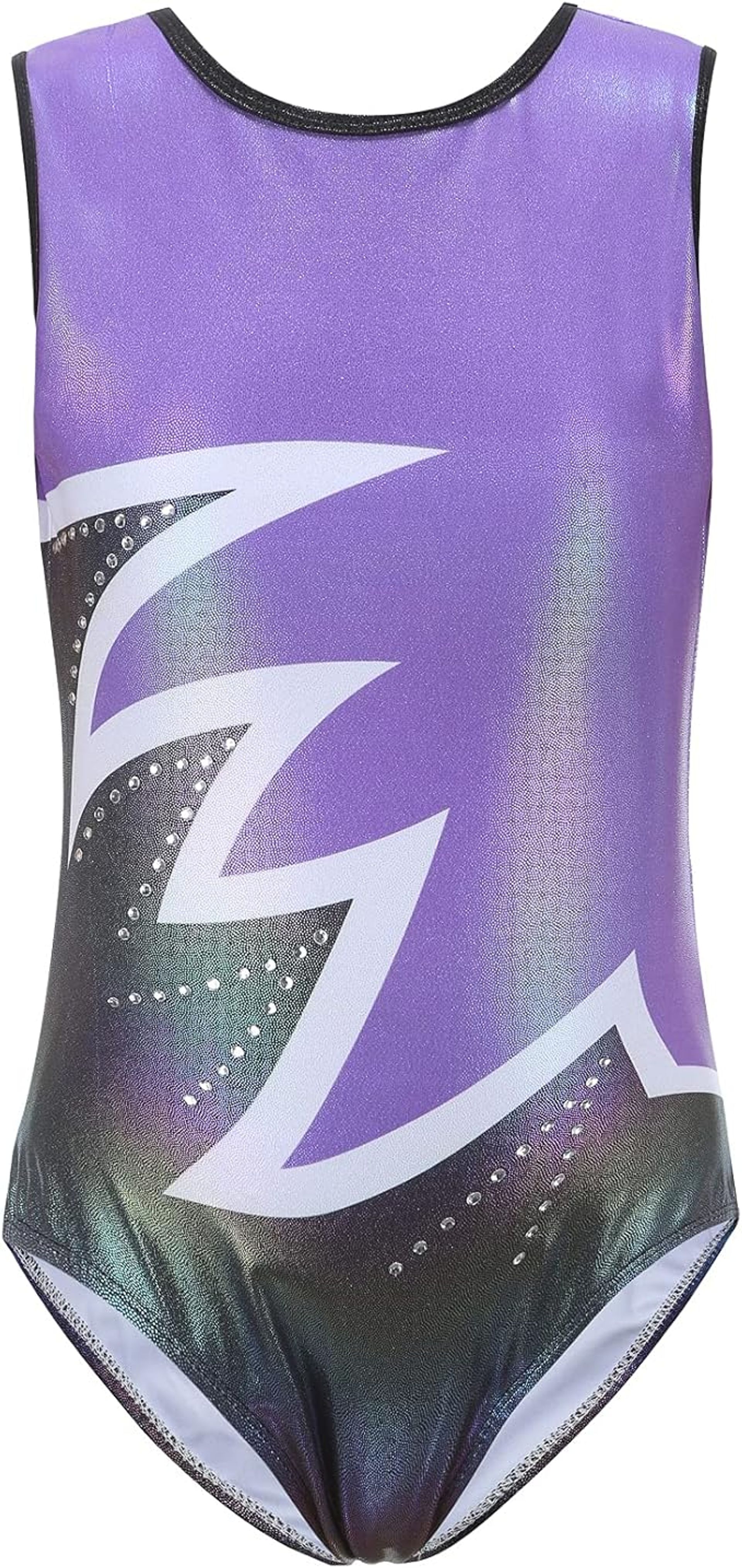 Girls Gymnastics Leotard Sleeveless Sparkle Dance Costume for Ages 8-10 in Purple