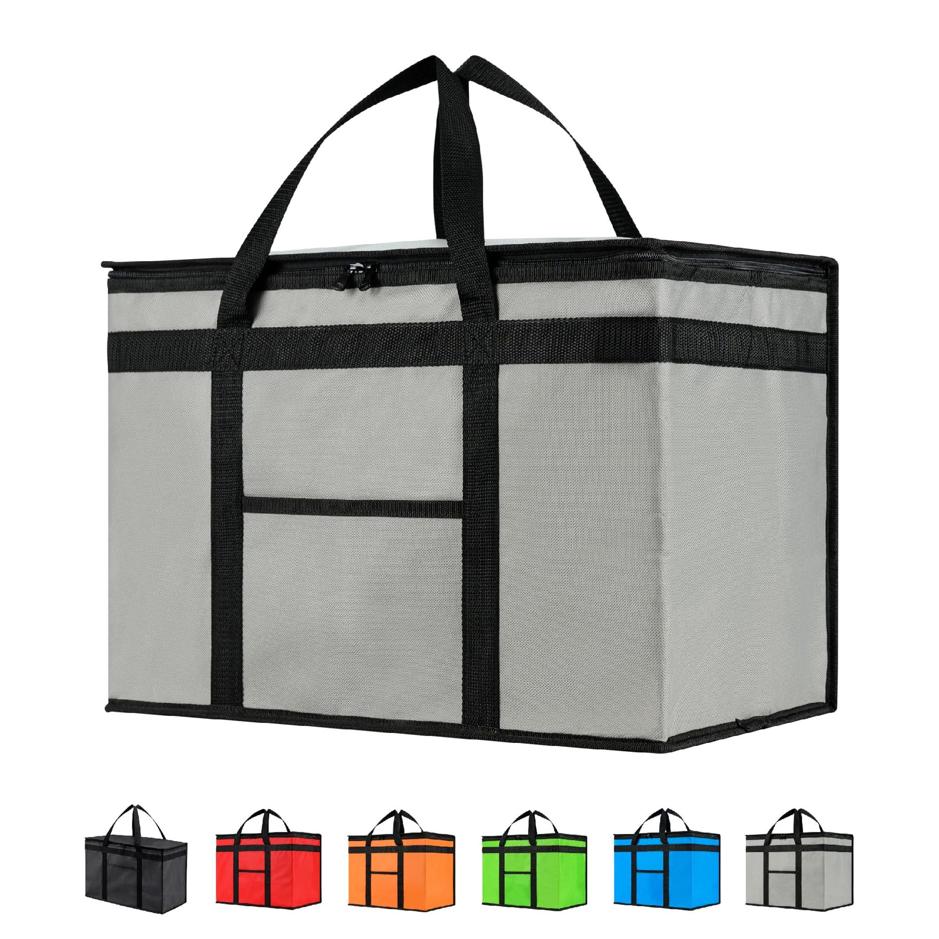 Insulated Cooler Bag & Food Warmer Large Capacity with Zippered Top for Delivery or Grocery Shopping - Grey 2XL