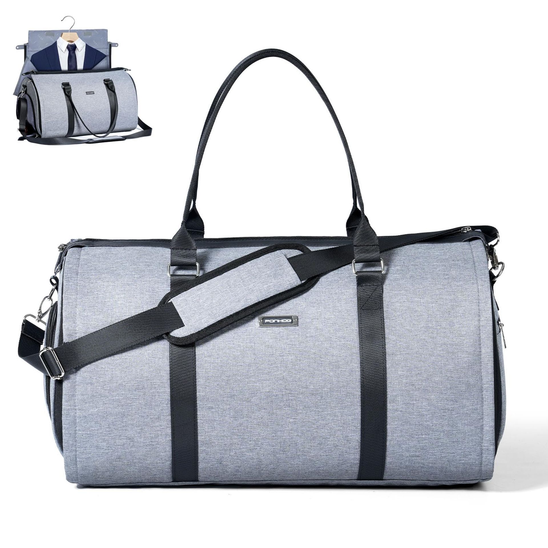 Suit Carrier Garment Duffel Bag 2-in-1 Convertible Travel Holdall with Shoe Compartment and Multiple Pockets - Grey M