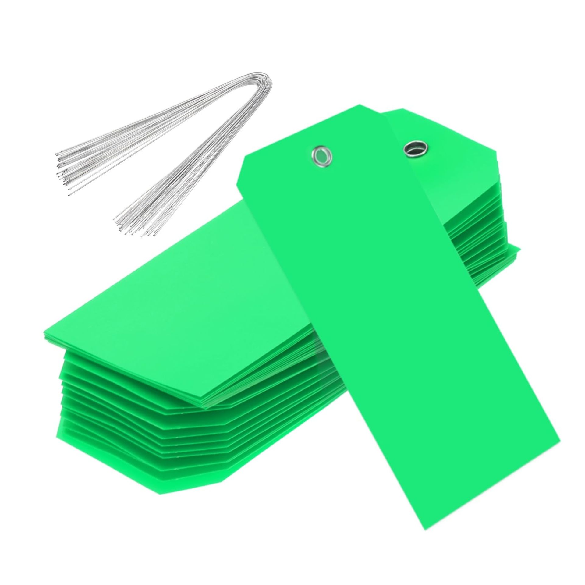 Rebower 100Pcs Plastic Shipping Tags 6.3x3.15 Inch Green Waterproof Labeling Tags with Wire for Luggage Garage Equipment Inventory Car Parts Name Price