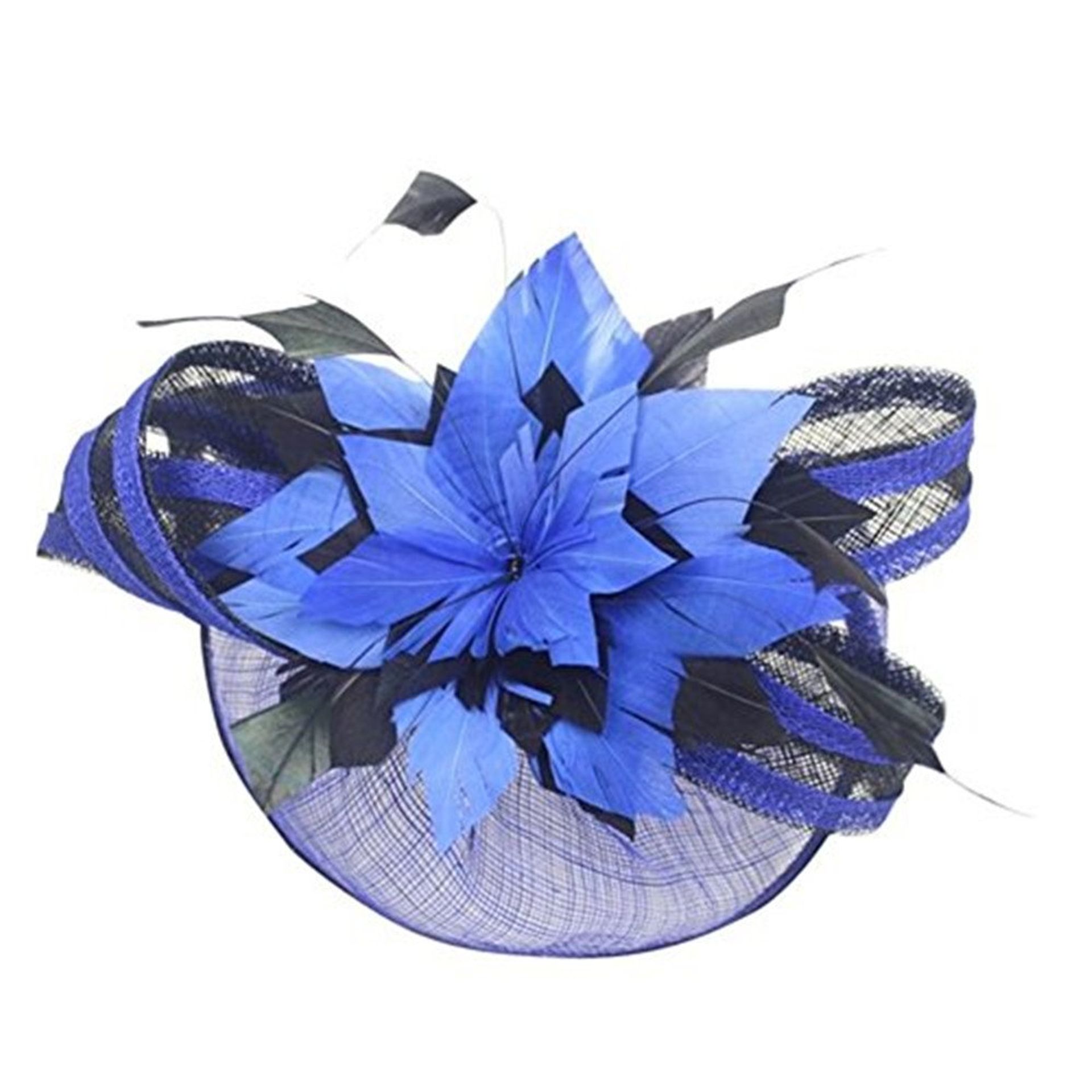 Women's Sinamay Fascinator Hat Elegant Feather Design for Weddings, Races & Parties - Black Blue One Size