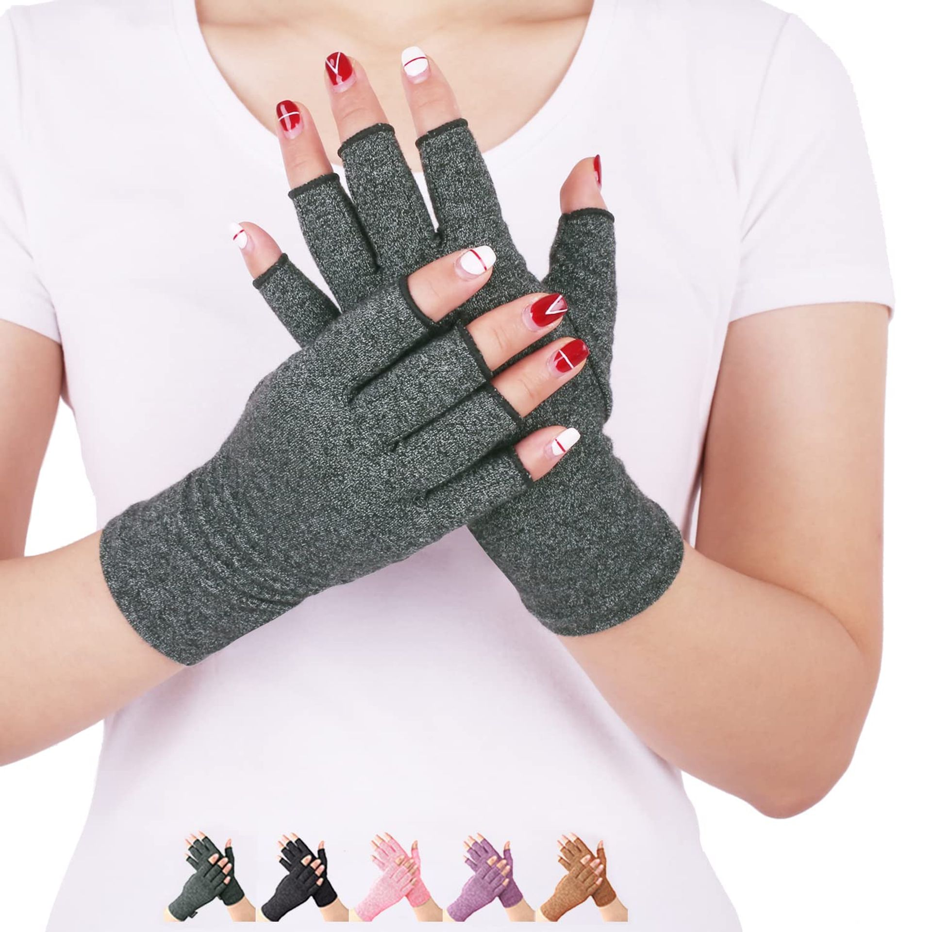 Arthritis Compression Gloves for Pain Relief, Fingerless Design for Typing & Daily Tasks, Unisex, Medium, Grey