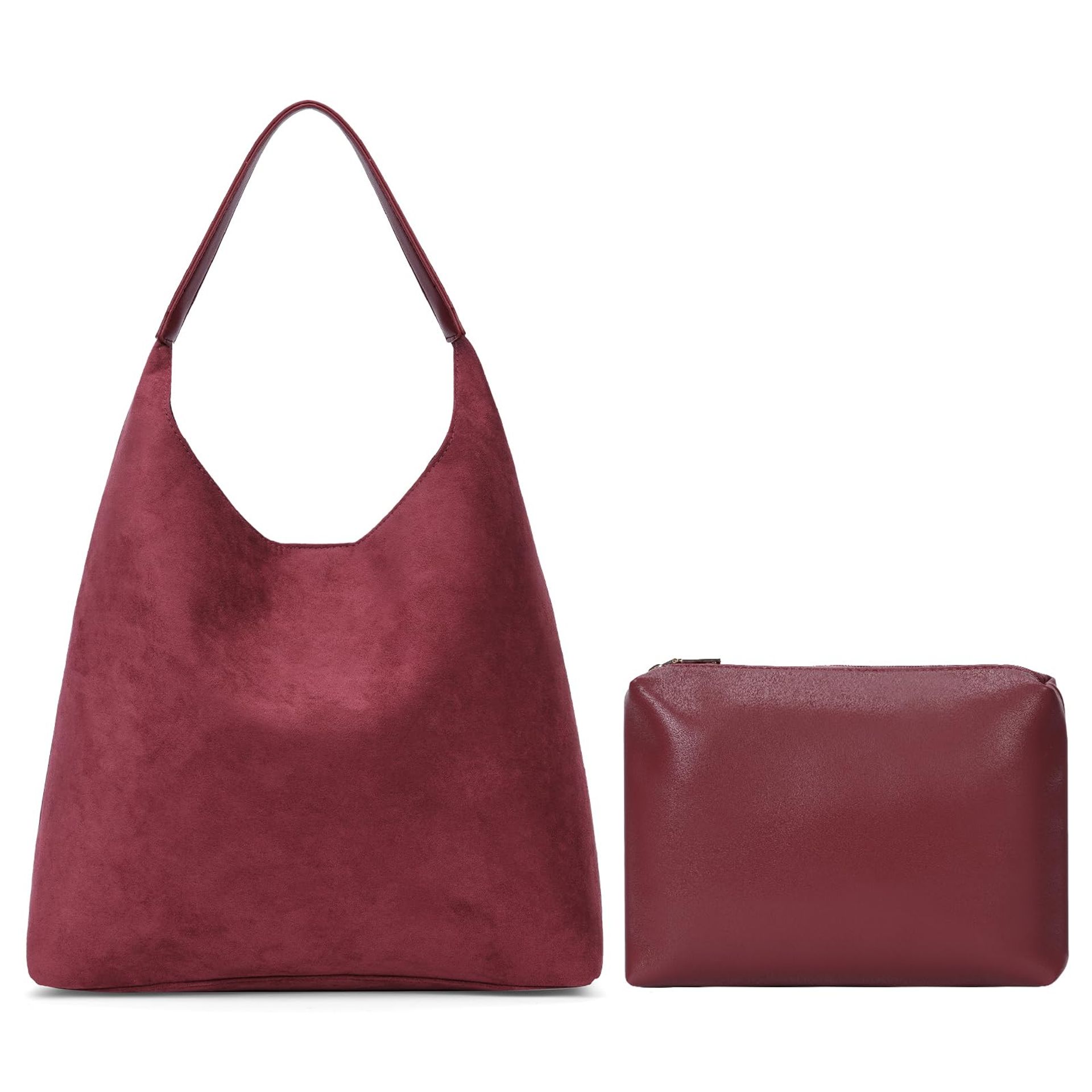HICARRY Hobo Slouch Bag Handbags, Suede Tote Bag with One Pouch,Women's Shoulder Bags Retro Ladies Suede Hobos Bags for School College Work