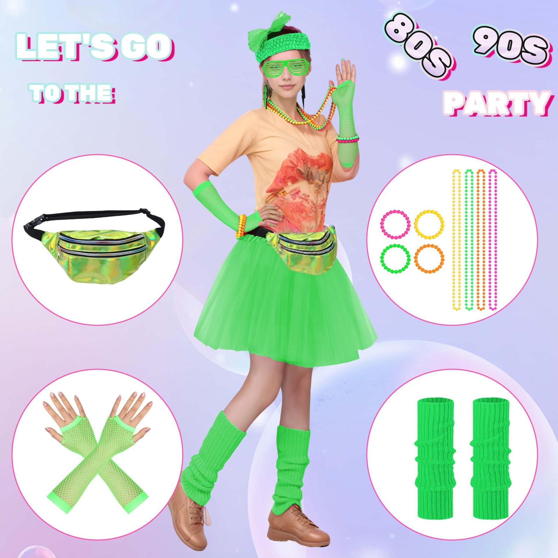 1980s Fancy Dress Costume Set For Women & Girls - Tutu Skirt, Leg Warmers