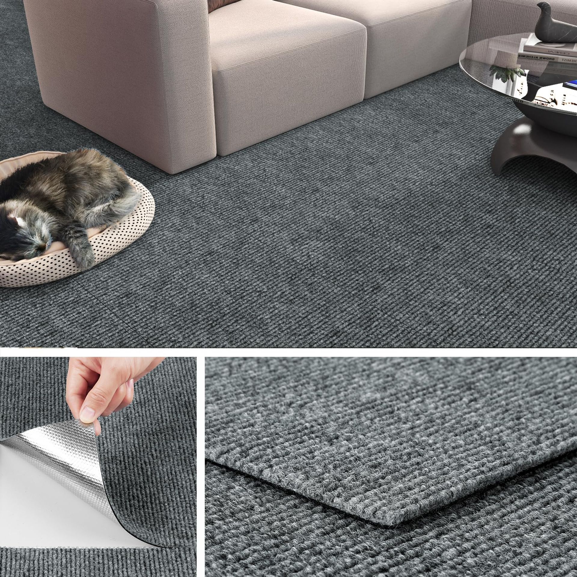 Self Adhesive Carpet Tiles Peel and Stick Flooring Squares 30x30CM Pack of 16 - Light Grey