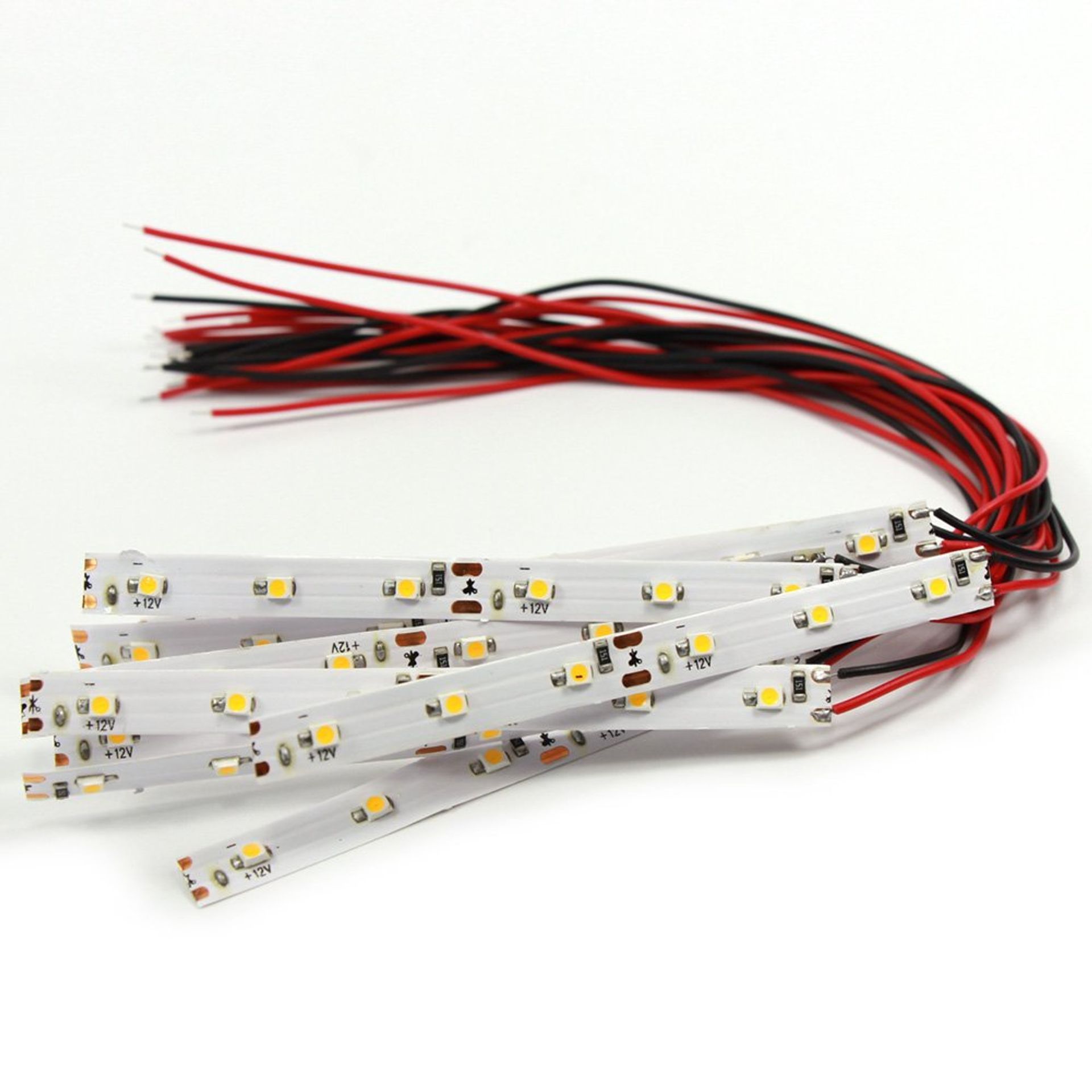 5pcs Prewired Warm White LED Strip Light 3528 SMD for Model Trains - Self-Adhesive, 10CM, 12V-18V