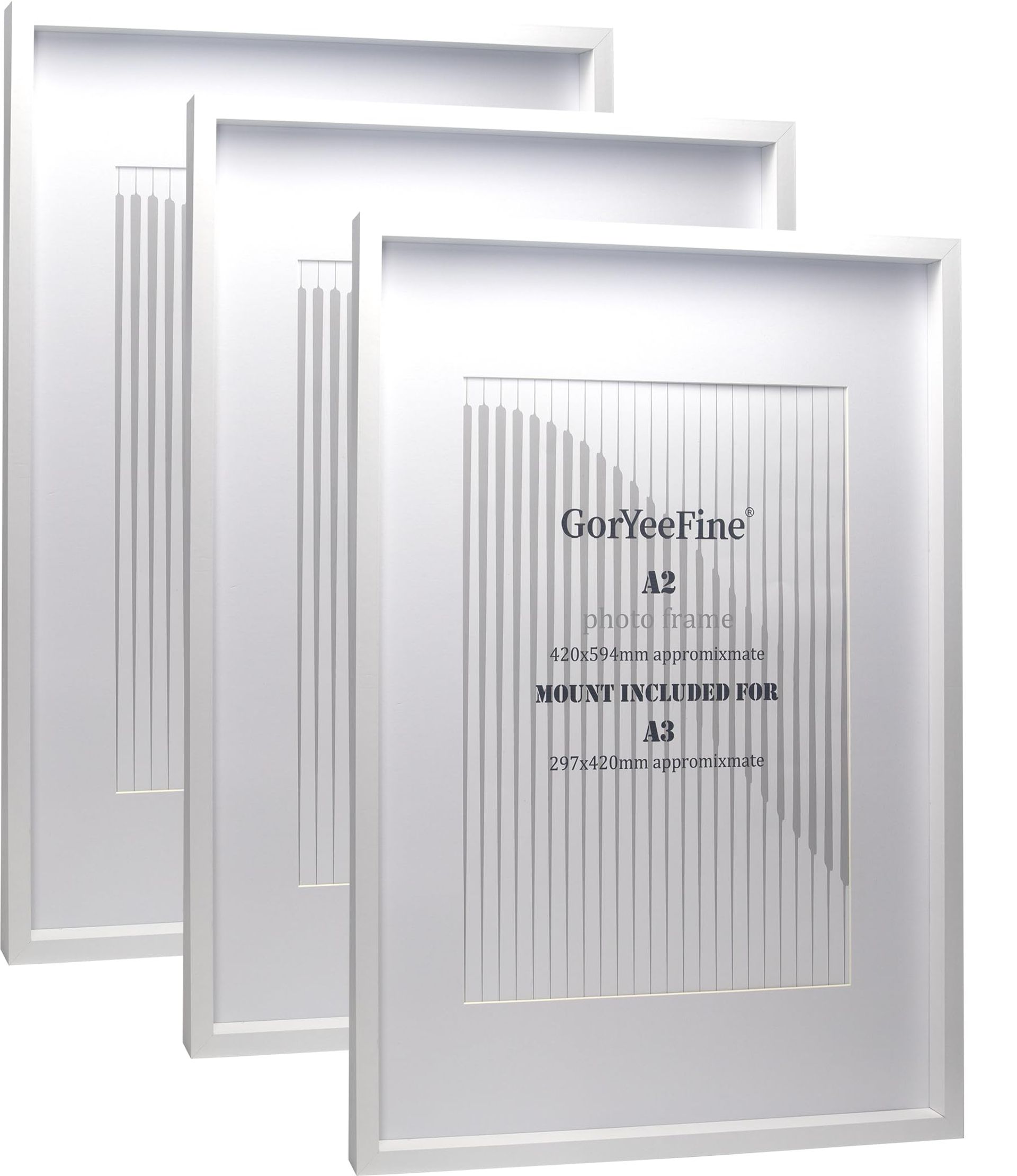 White A2 Wooden Picture Frame Set Of 3 With A3 Mount, Chunky Gallery Fram