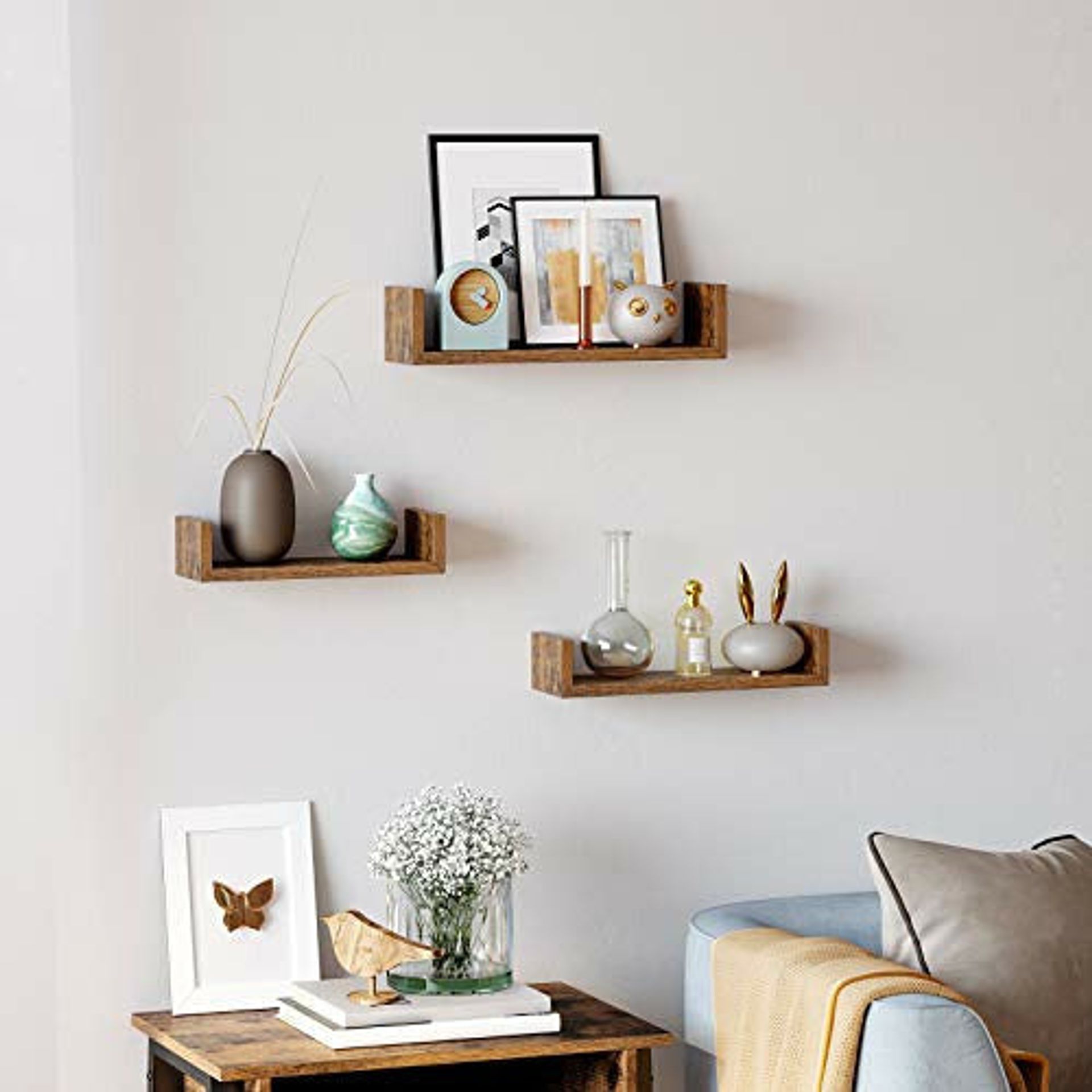 Wall Mounted Floating Shelves Set Of 3, Vintage Wood Storage Shelves For Bedroom Living Room Bathroom Kitchen Office Dark Brown