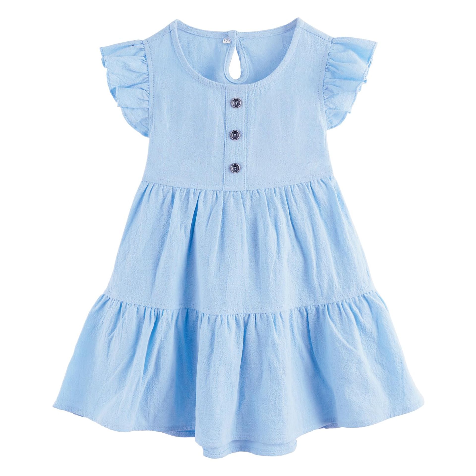 Summer Ruffle SkyBlue Dress for Toddler Girls, Sleeveless & Backless, Ages 5-6 - Perfect for Parties & Beach