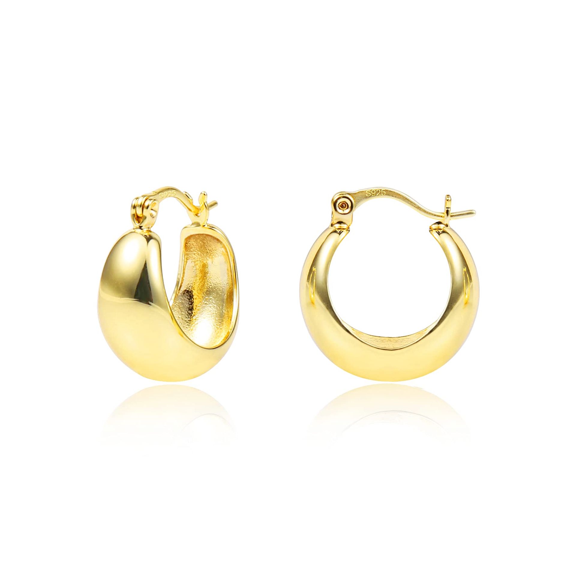 Women's Hoop Earrings Gold Plated Wide Chunky Lightweight Hypoallergenic - Gold 4.2 Style