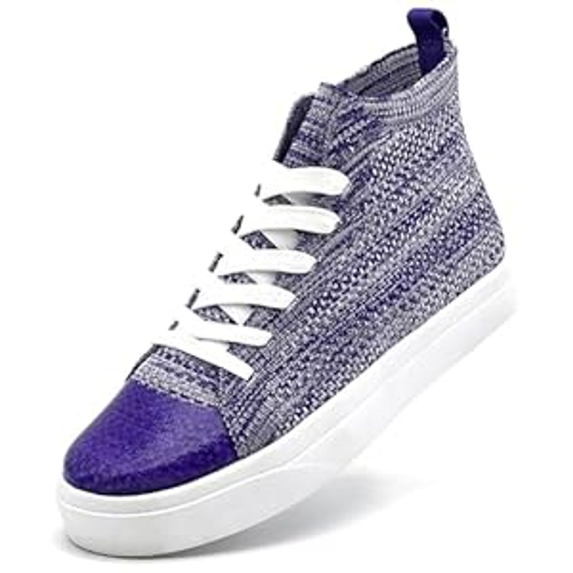 Women's High Top Trainers Breathable Mesh Lightweight Lace-Up Casual Sports Shoes - Purple UK 7