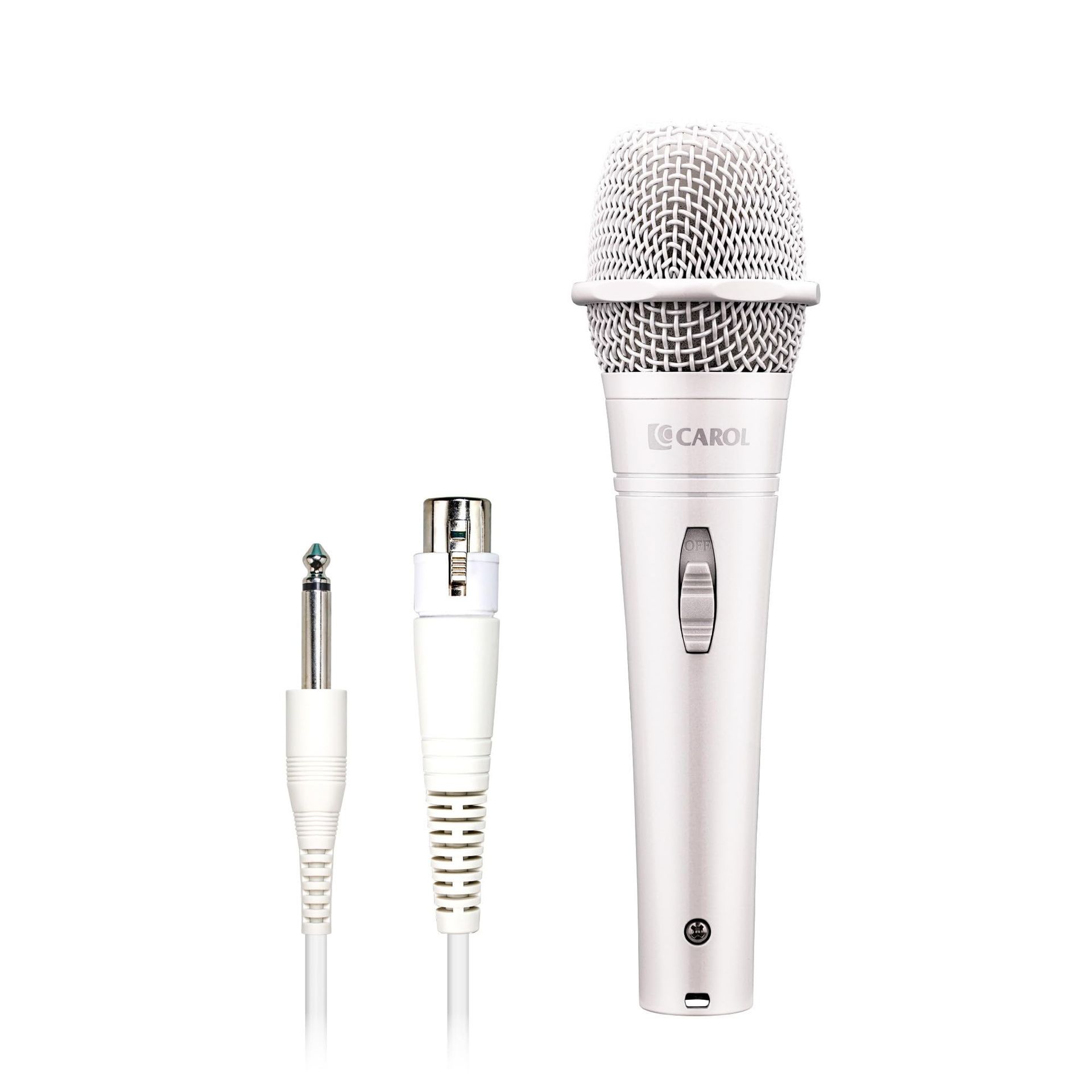 CAROL E dur-916S White XLR Wired Vocal Microphone for Singing - Dynamic Supercardioid Mic with Dual Shock Mount System for Karaoke, Stage & Public Speaking, Includes Mic, 4.5m XLR Cable & Switch