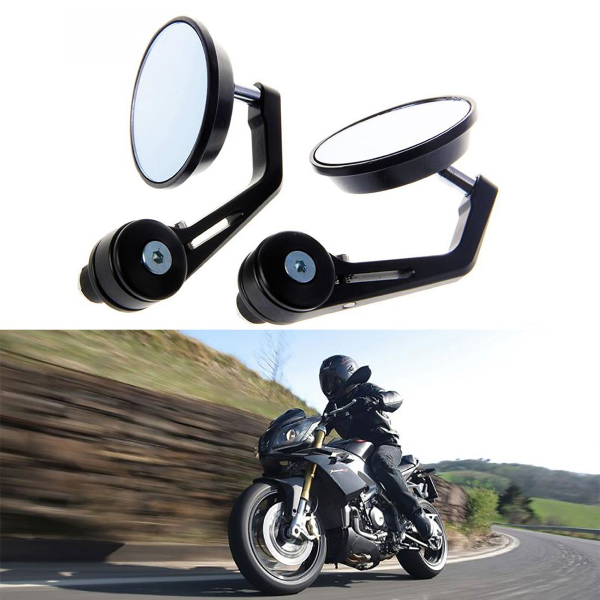Universal Motorcycle Rearview Mirrors Aluminium Alloy Round Blue Lens 7/8in Handlebar Fit for Most Motorbikes - Black 5.5 cm