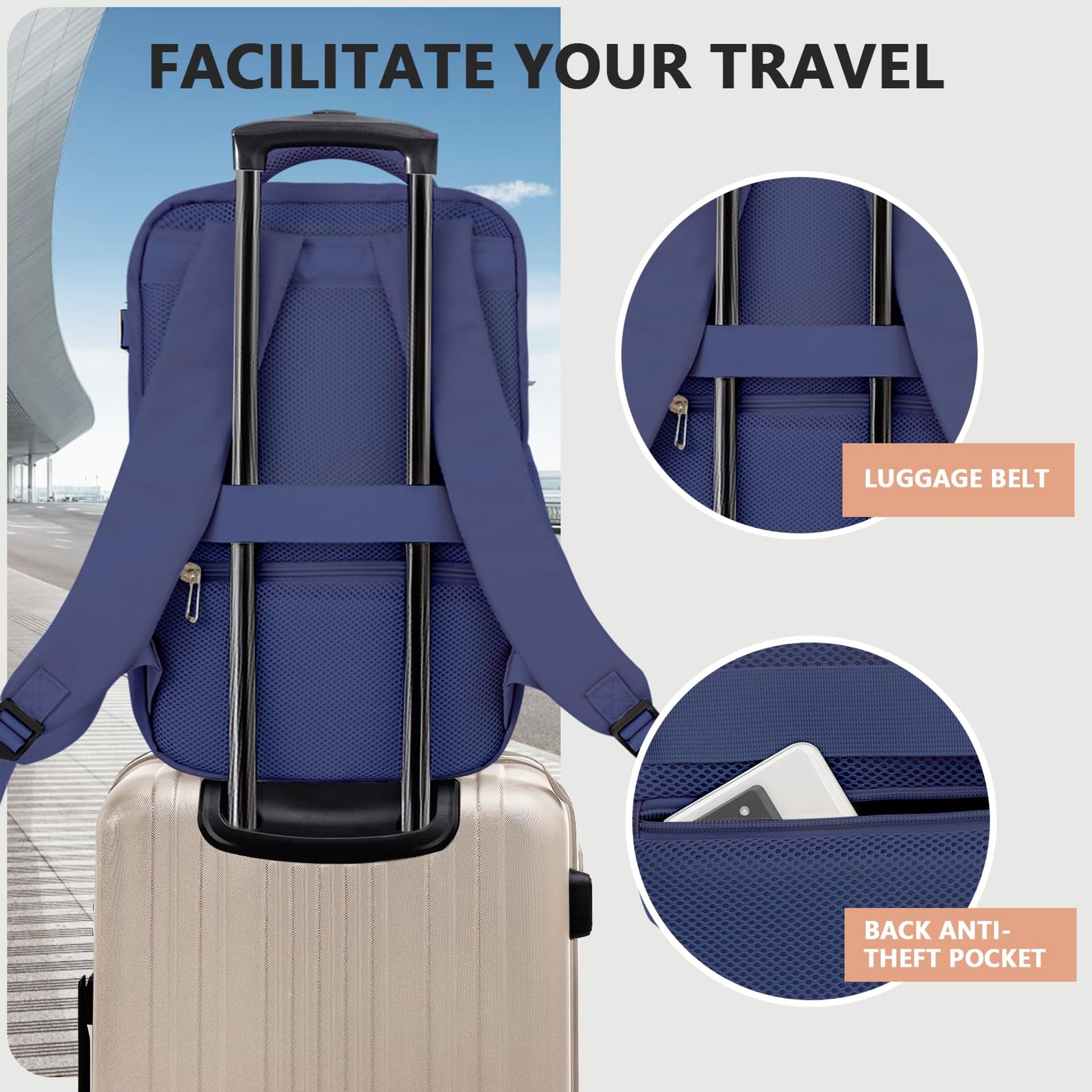 Cabin Bag Backpack 45x20x36cm Underseat Carry-On Travel Luggage