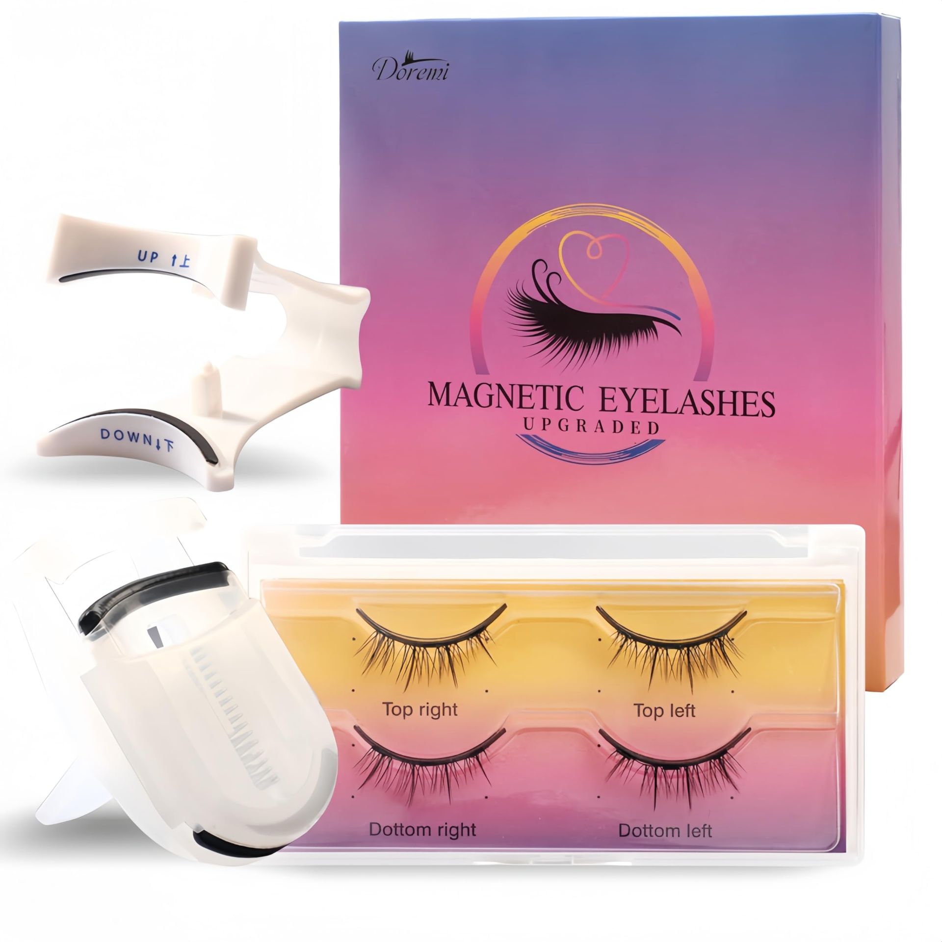 Doremi magnetic eyelashes without Eyeliner Magnetic Eyelashes Kit with Applicator and Eyelash curling curler, Soft natural False Eyelashes No Glue or Liner Needed, Doremieyelashes (Thin style)