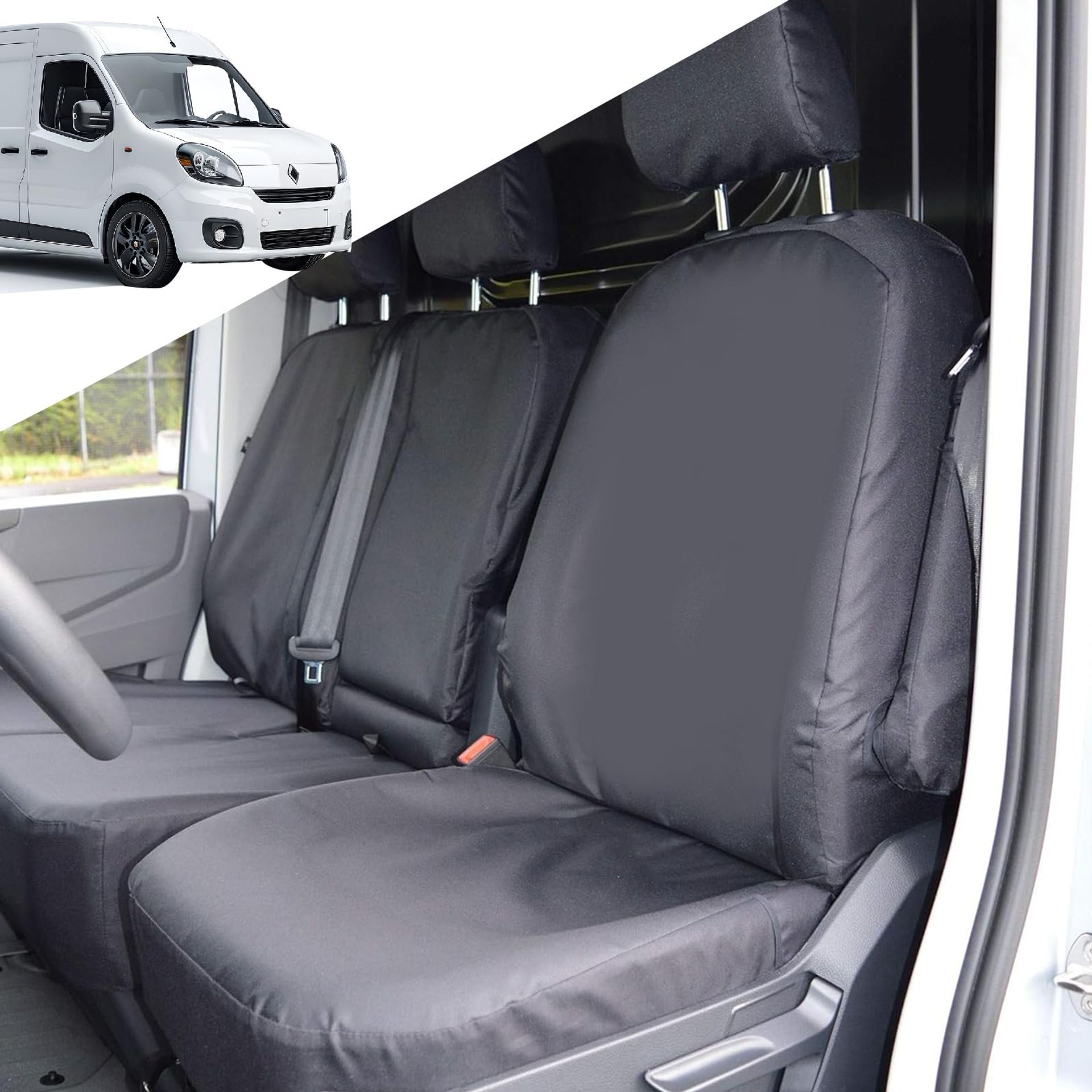 8Pc VW Transporter T5 Van Seat Covers 2003-2022, Waterproof 600D Oxford with Cotton, Grey Front Driver & Double Passenger Fit