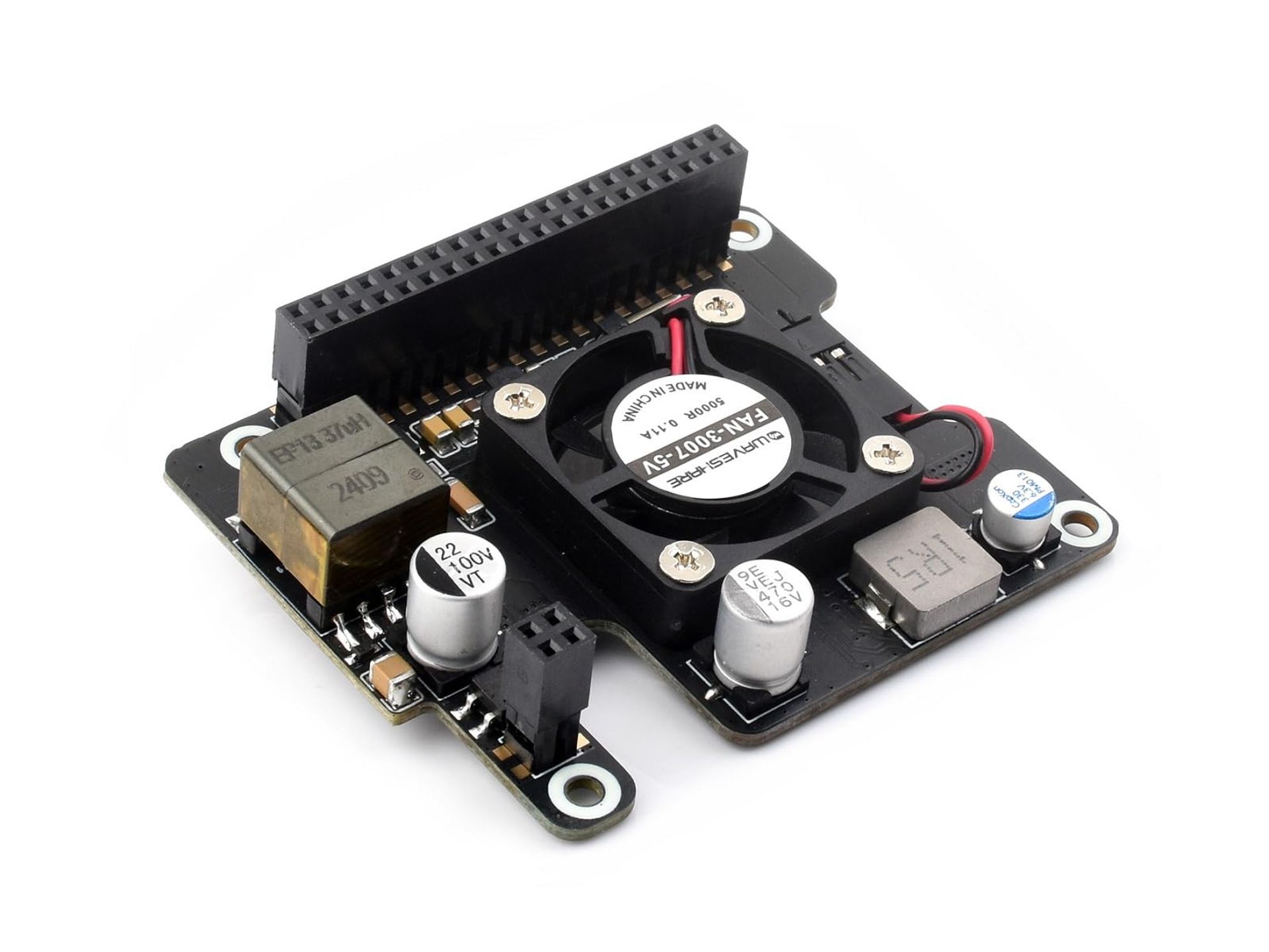 Power Over Ethernet HAT for Raspberry Pi 5 with Metal Heatsink and Cooling Fan IEEE 802.3af/at-Compliant - Silver PoE HAT (F)-(BT)