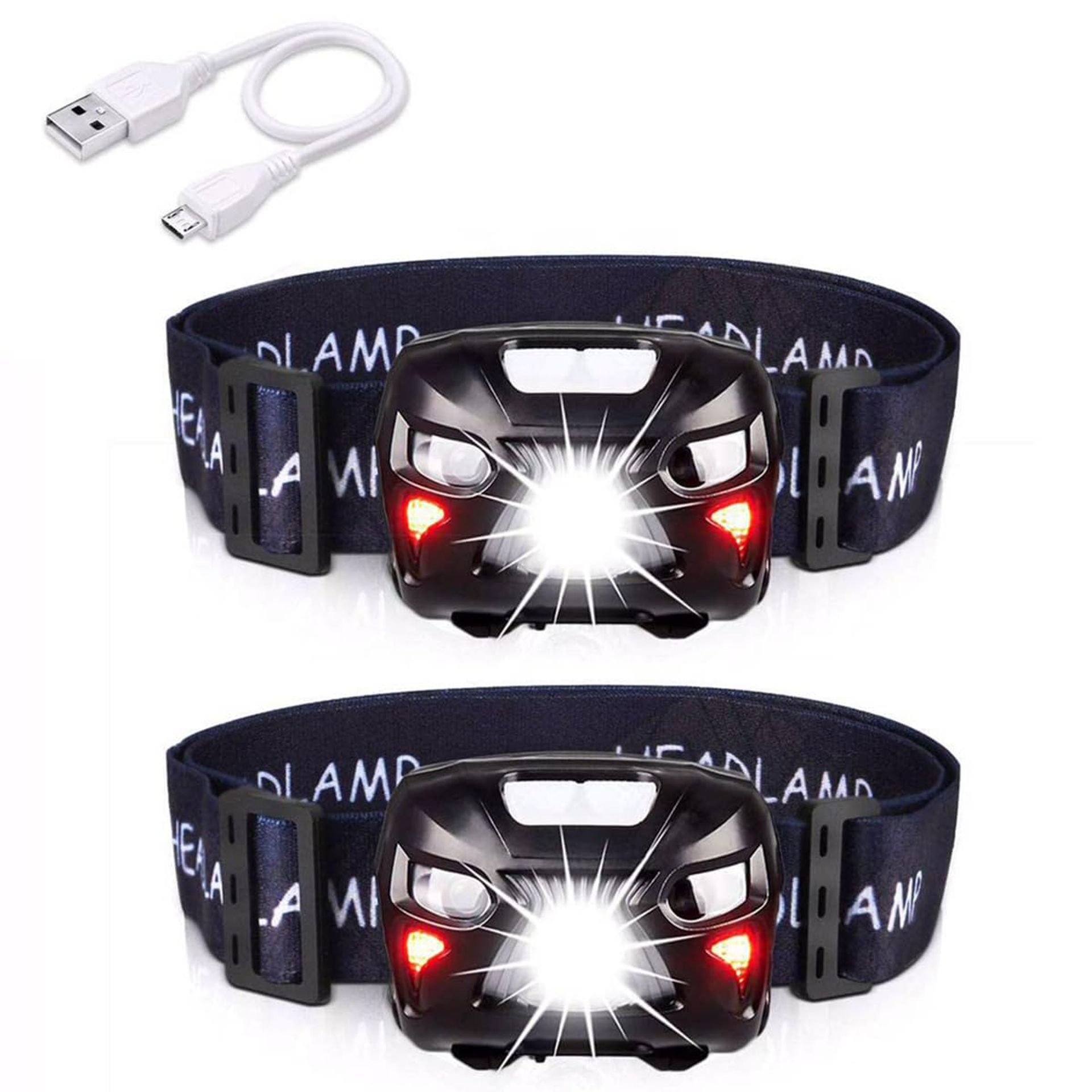 Rechargeable LED Head Torch 2 Pack, 800LM Waterproof Headlamp with 8 Lighting Modes & Motion Sensor - Ideal for Camping, Hiking & Running