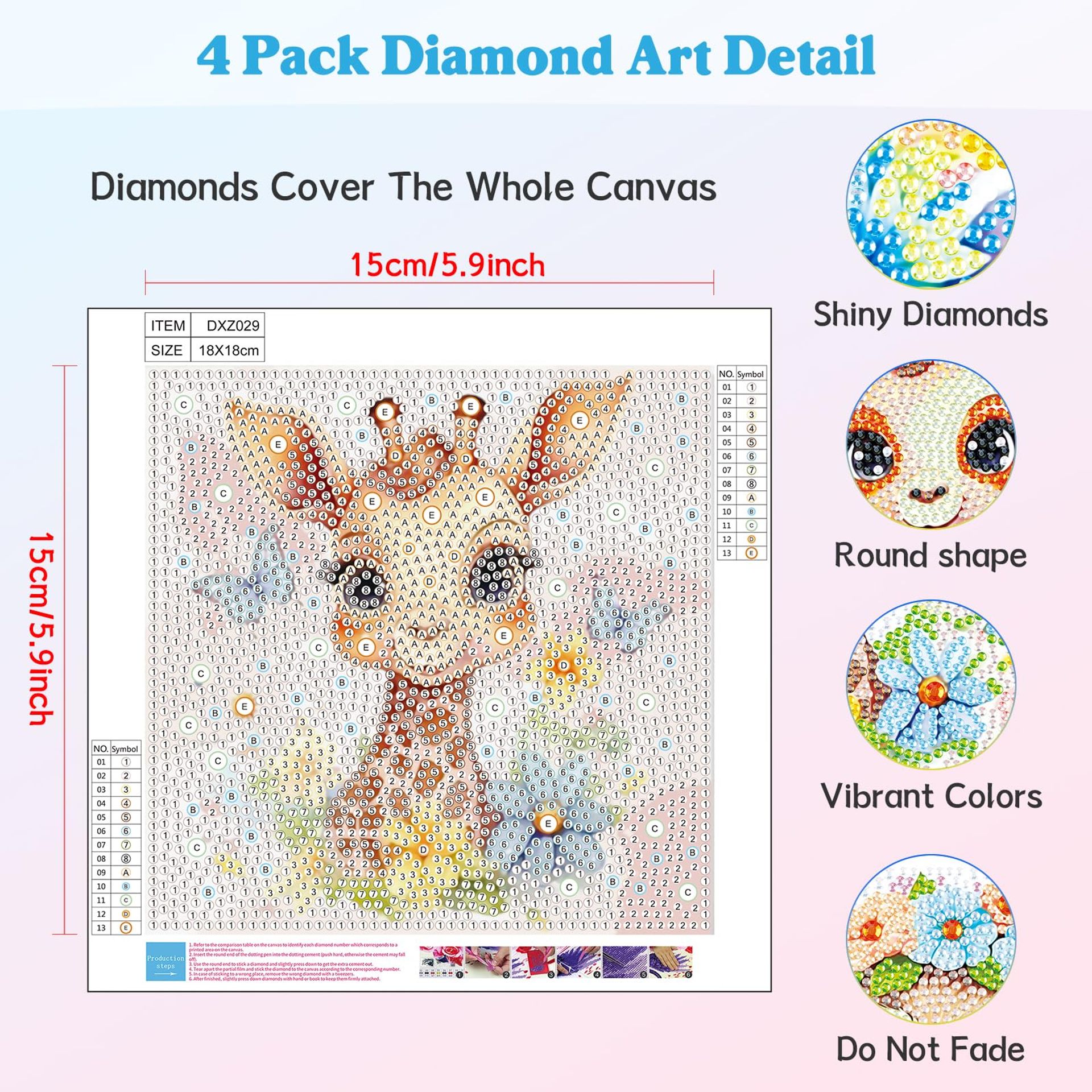 NAIMOER 4 Pezzi Diamond Painting Animali – Kit Completo 30x40cm Per Adulti E Bambini