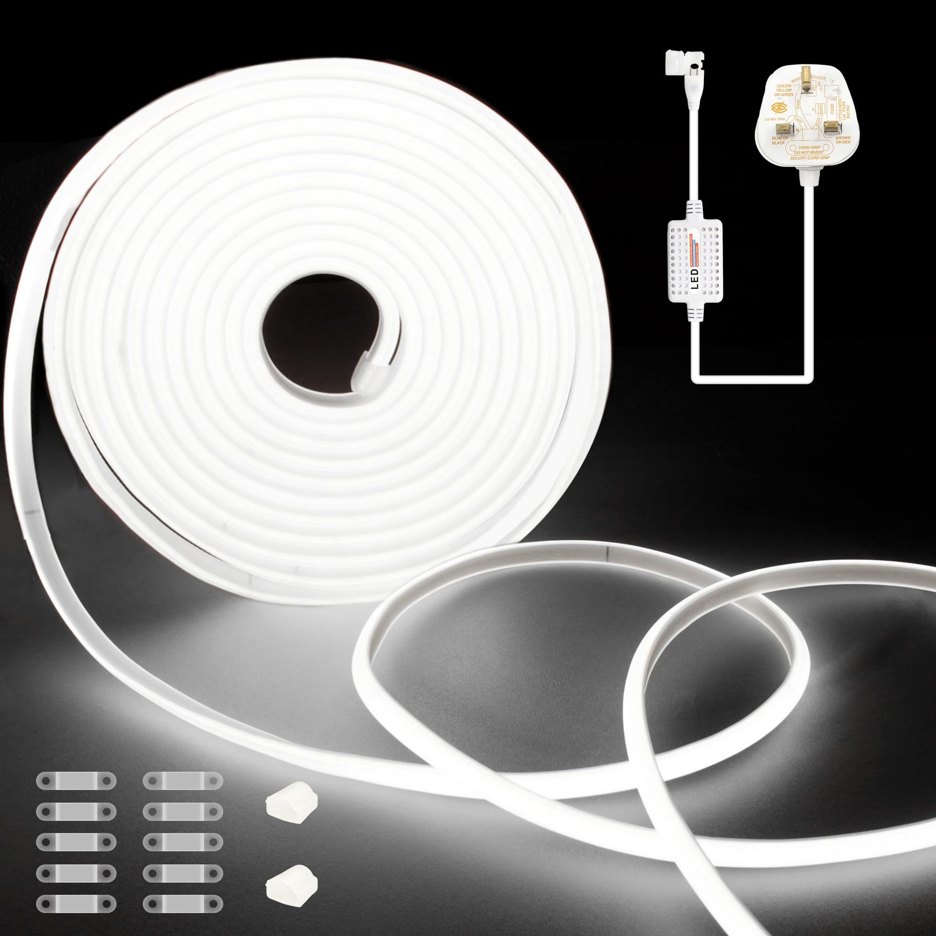 TTWAY COB LED Strip 20m, 220V Waterproof LED Strip Lights with 288LEDs/M, 10W/M, CRI>90, 10mm Wide, Uniform Light, IP65 Light Strip for Room, Garden, Ceiling, Outdoor Decoration, White 6000K (2x10m)