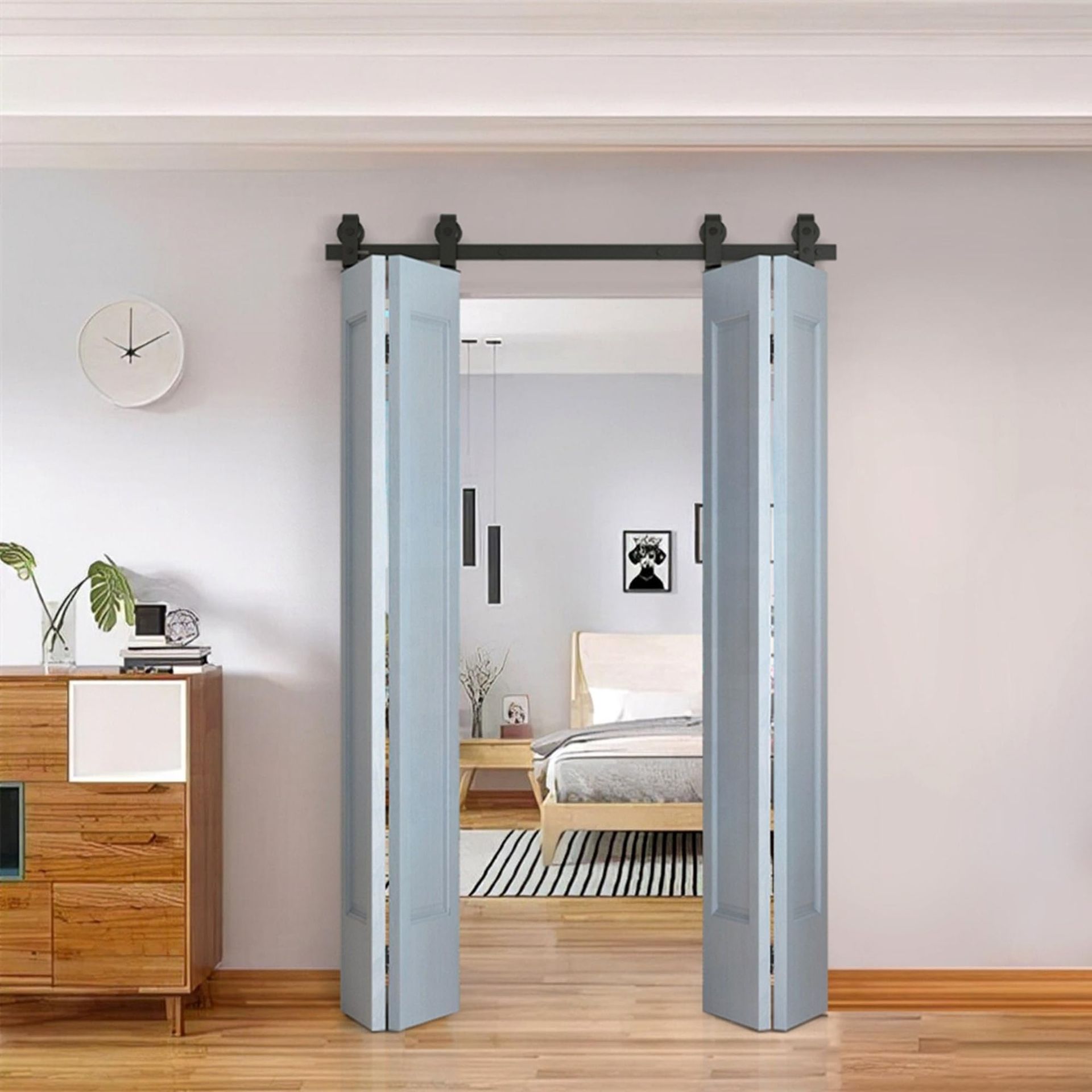 6FT Bi-Folding Sliding Barn Door Hardware Kit - Easy Install, Heavy Duty, Fits 4 Closet Doors