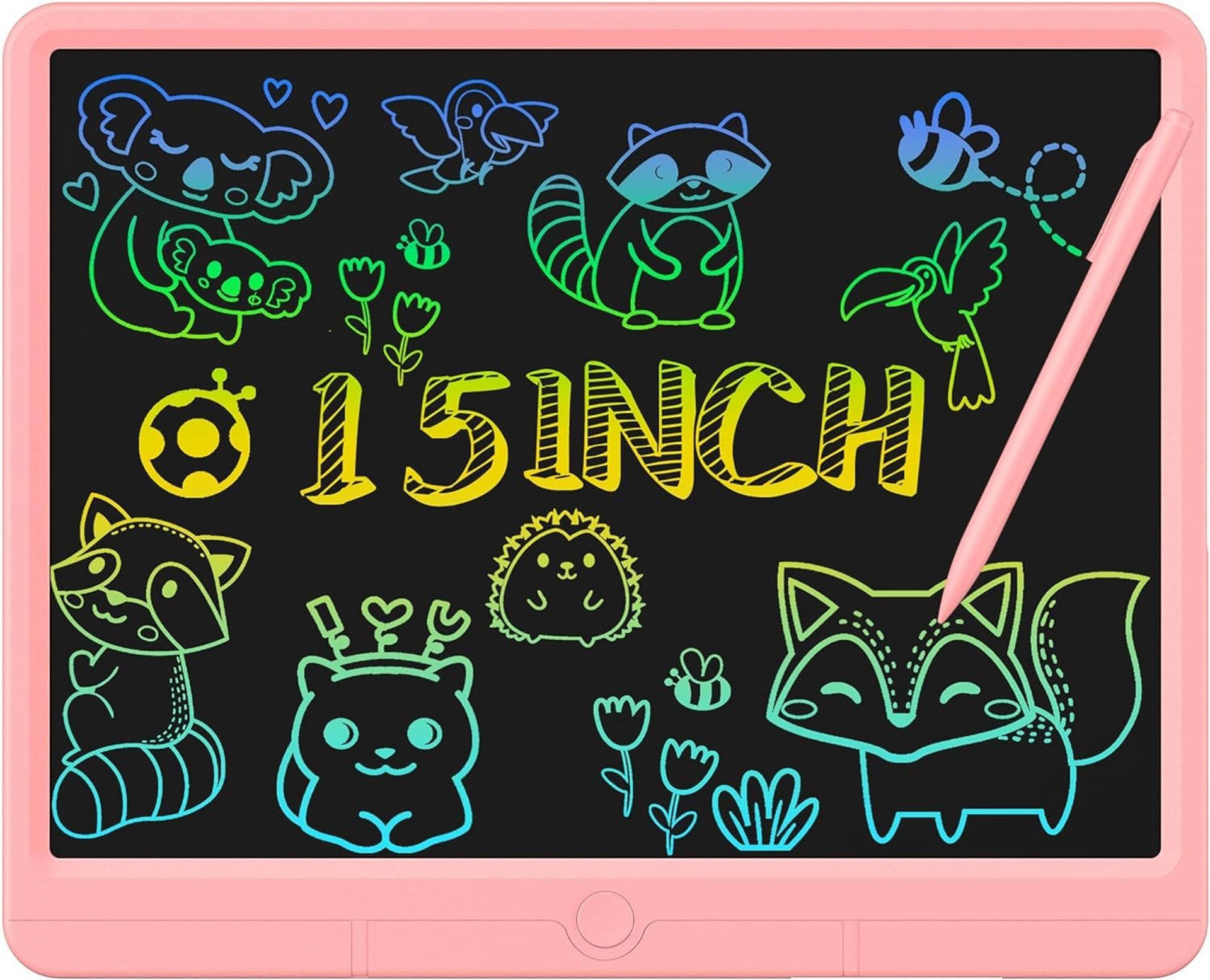 15 Inch Pink LCD Writing Tablet for Kids - Colourful Doodle Board & Drawing Pad (Ages 3-12)