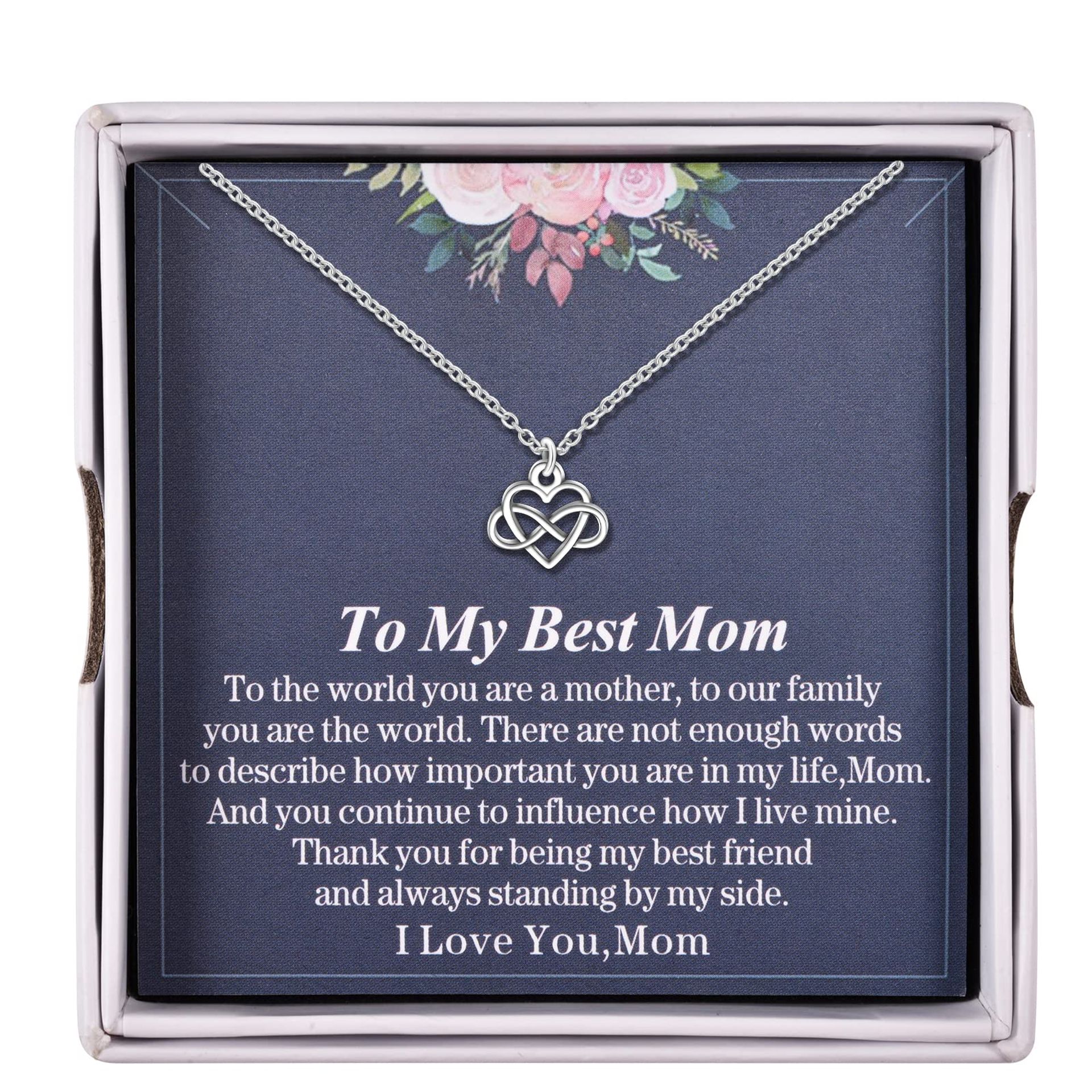 Infinity Heart Necklace for Mum - Silver Plated Stainless Steel Pendant - Perfect Gift for Mother's Day - Valentines