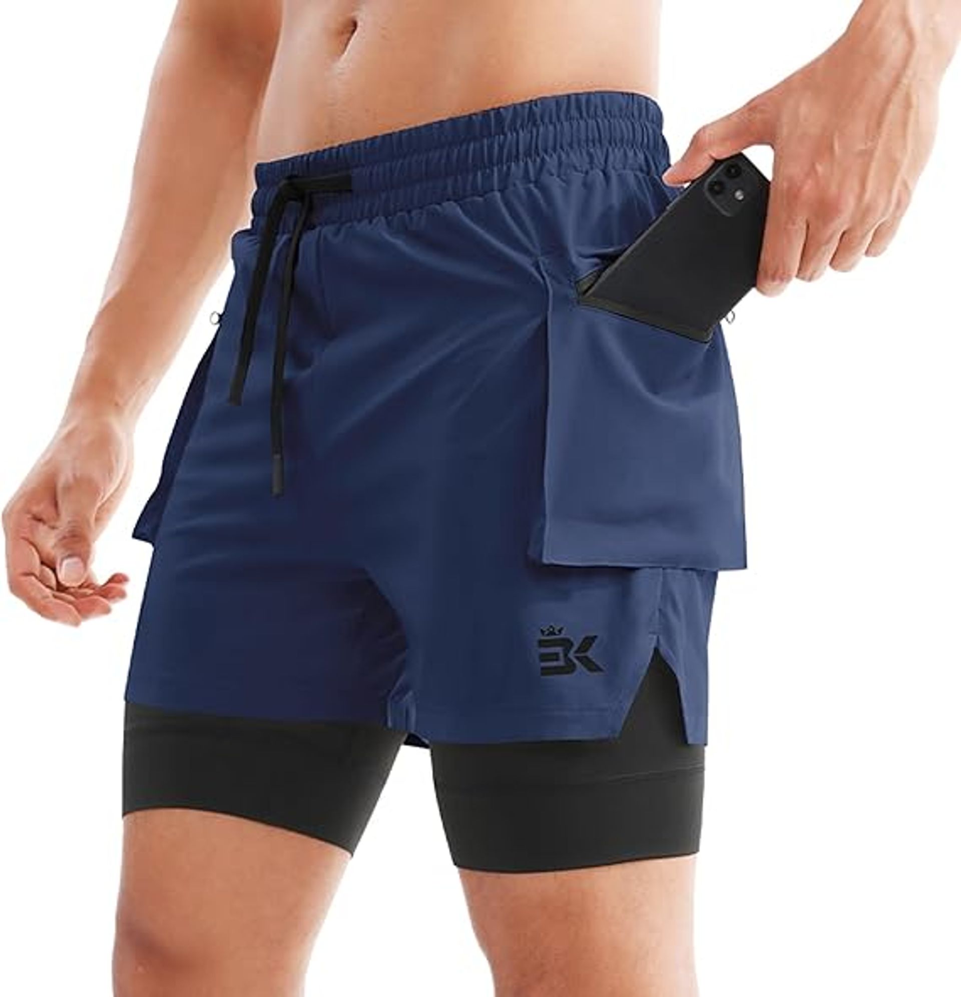 Men's 2-in-1 Gym Shorts Lightweight Sports Training Running Workout with Liner and Multi-Pocket Design - Blue M