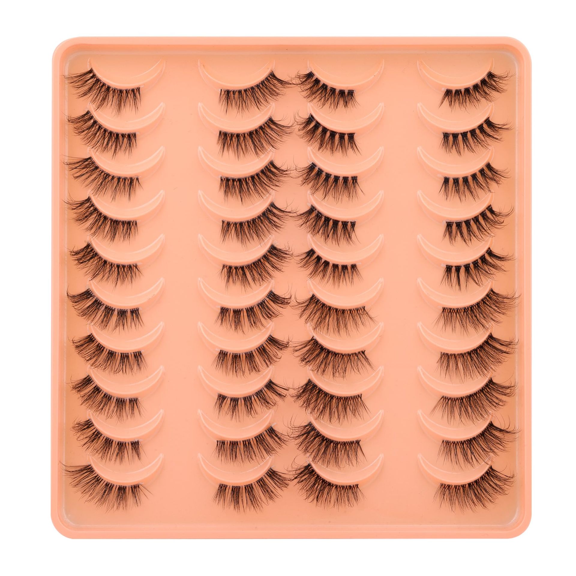 Natural Look Wispy Cat Eye False Eyelashes - 20 Pairs 3D Fluffy Half Lashes Multipack