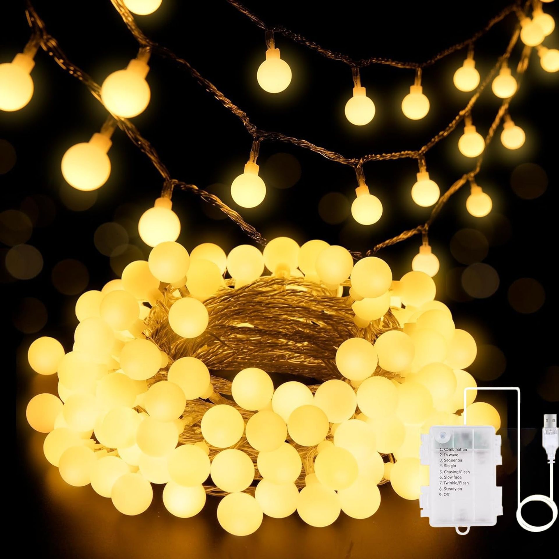 100 LED 33FT Warm White Fairy Lights - Battery & USB Powered with 8 Modes for Indoor/Outdoor - Valentines