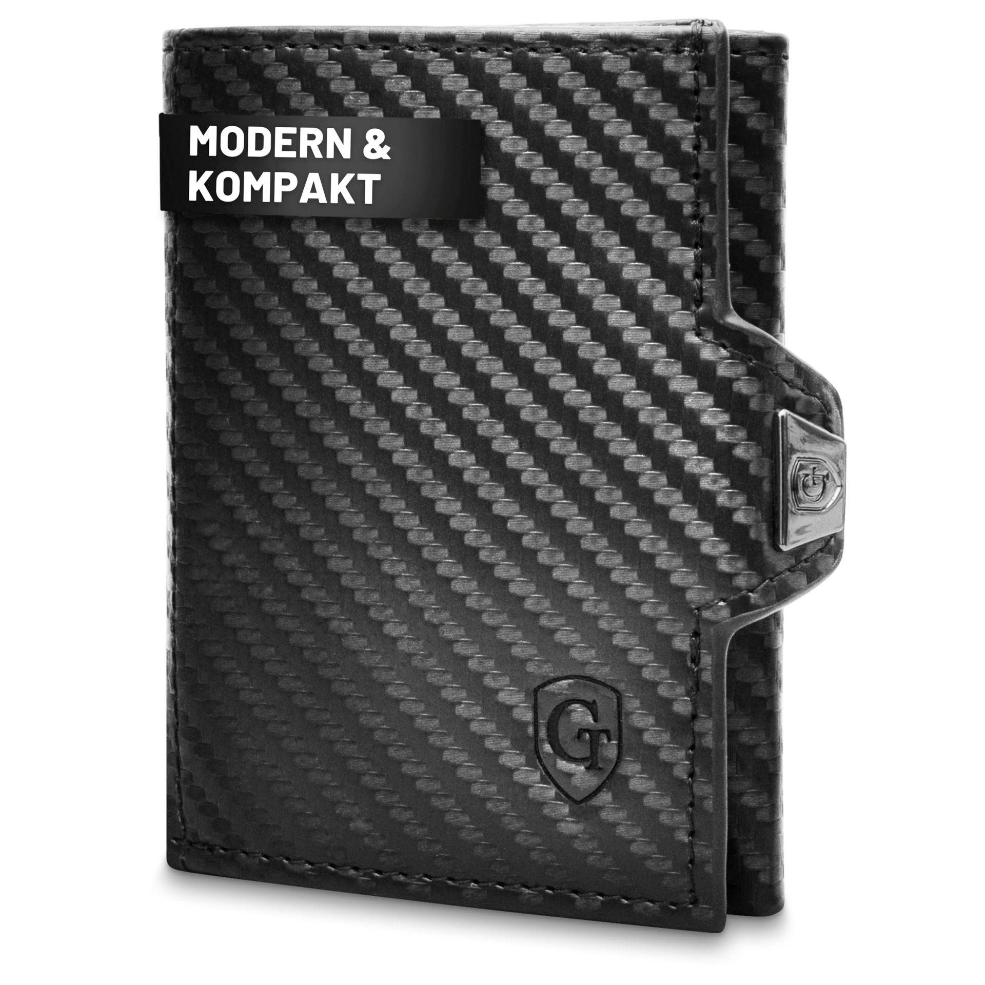 Slim Leather Wallet RFID NFC Blocking Smart Mini Card Holder Gift Box - Black Carbon Compact Coin Pocket Zip