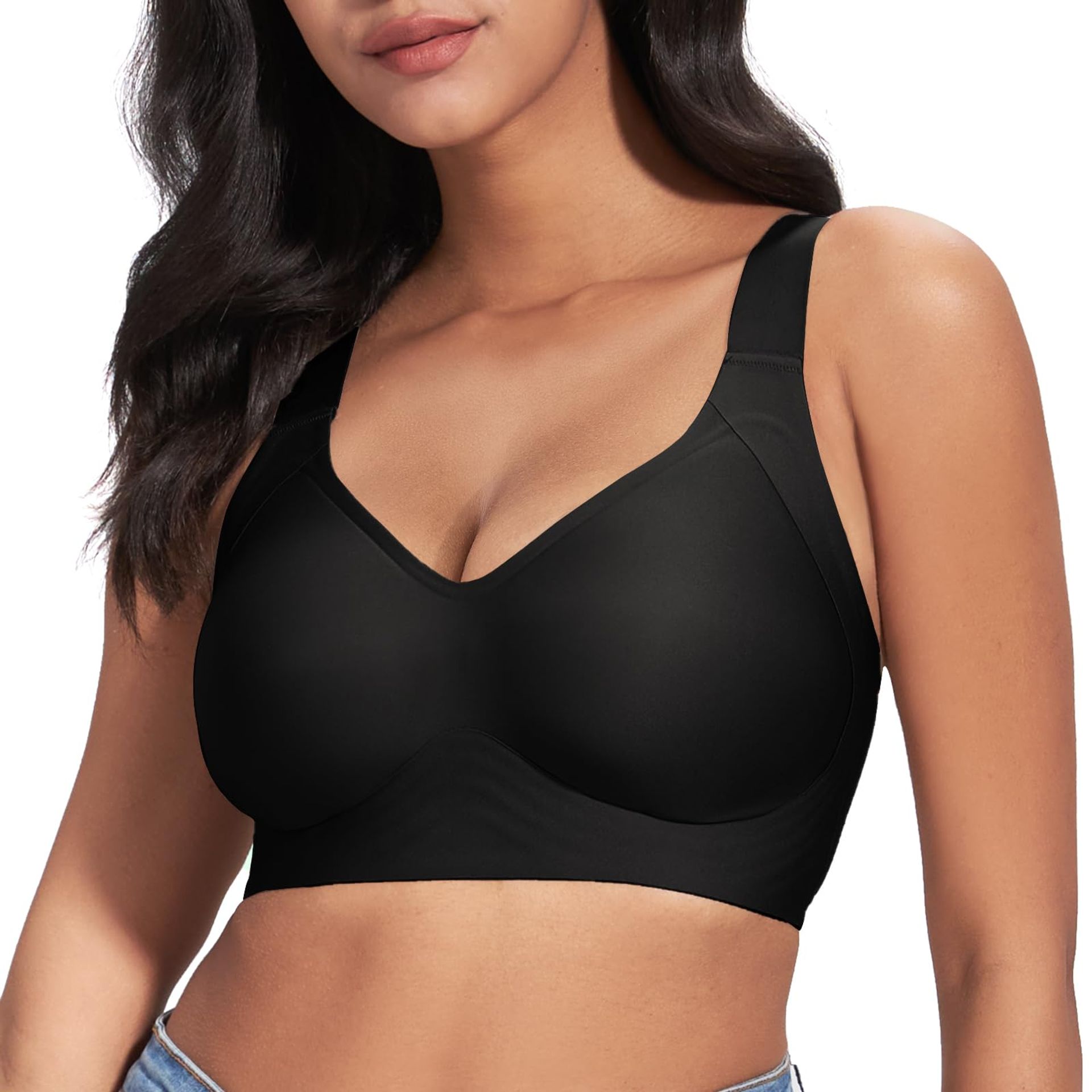 Women's Wireless Seamless Bra Push-Up Full Coverage Comfort Bralette - Black M