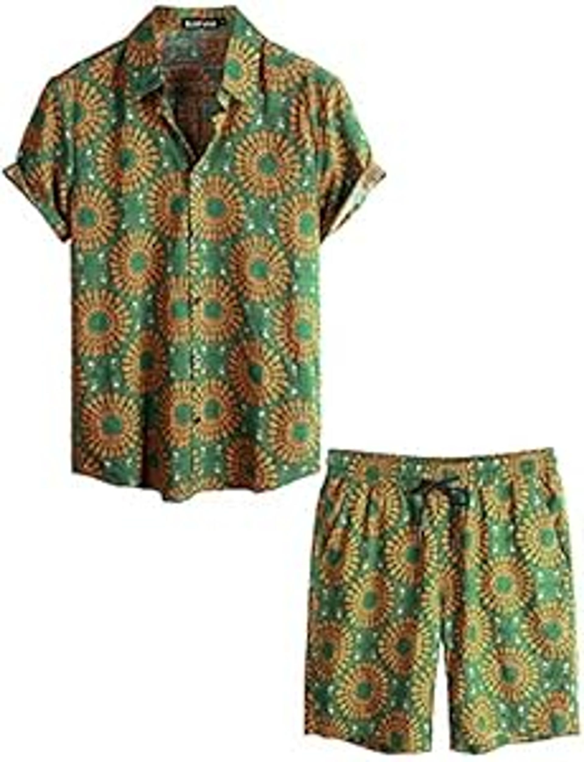 Men's Short Sleeve Casual Beach Shirt with Button Down Design - Medium Sunflower Yellow Green